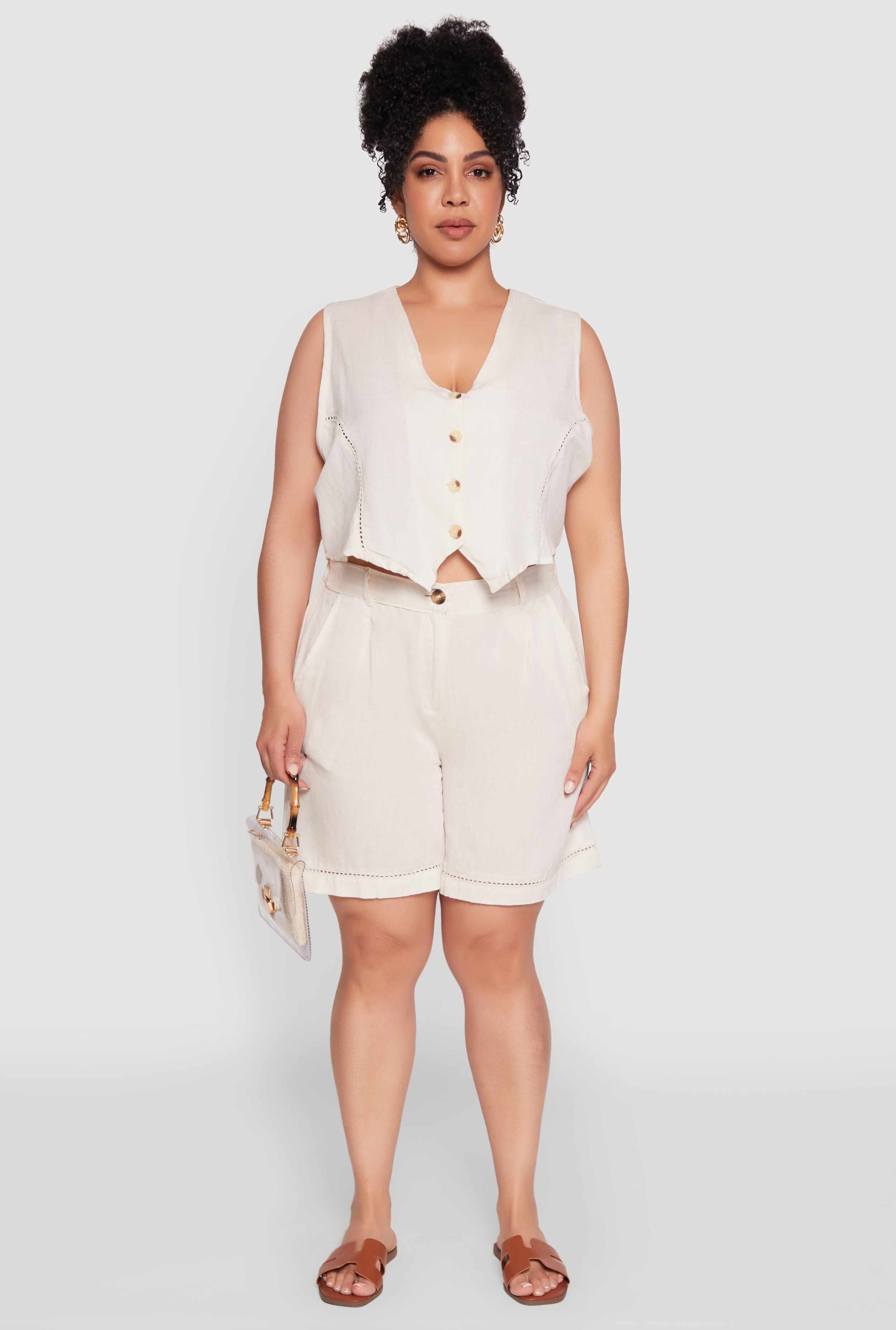 Plus Size Trendy Crochet Detail High Waisted Shorts