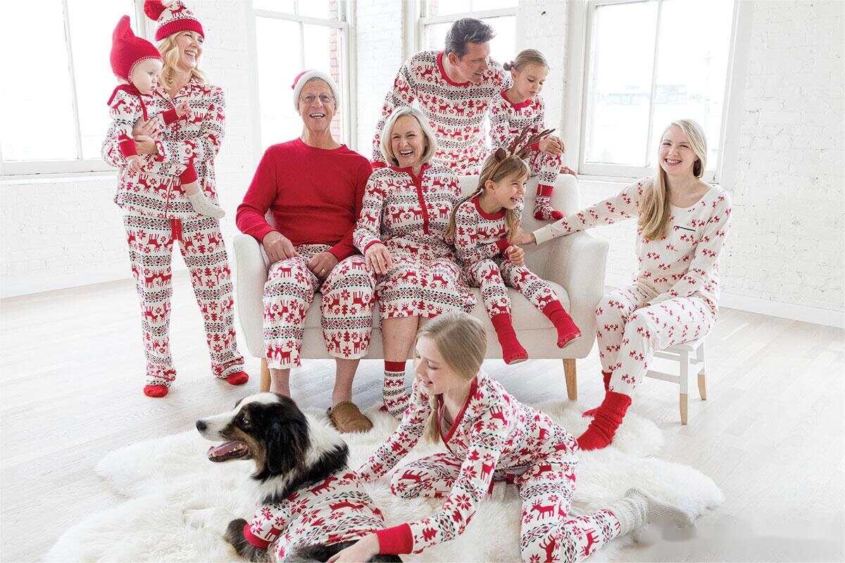 Family Matching Christmas Deer and Snowflake Pajamas Set