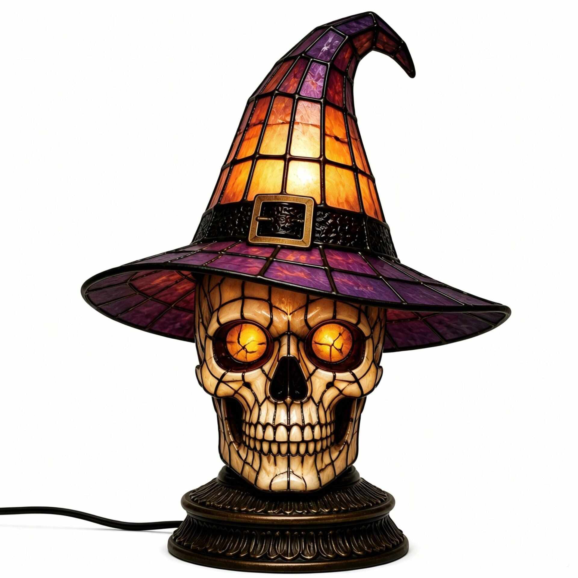 🔥Exclusive Limited Item 👍🔥50%OFF🐈 Gothic Stained Glass Witch Black Cat Table Lamp | Halloween Witch Hat Night Light Decor