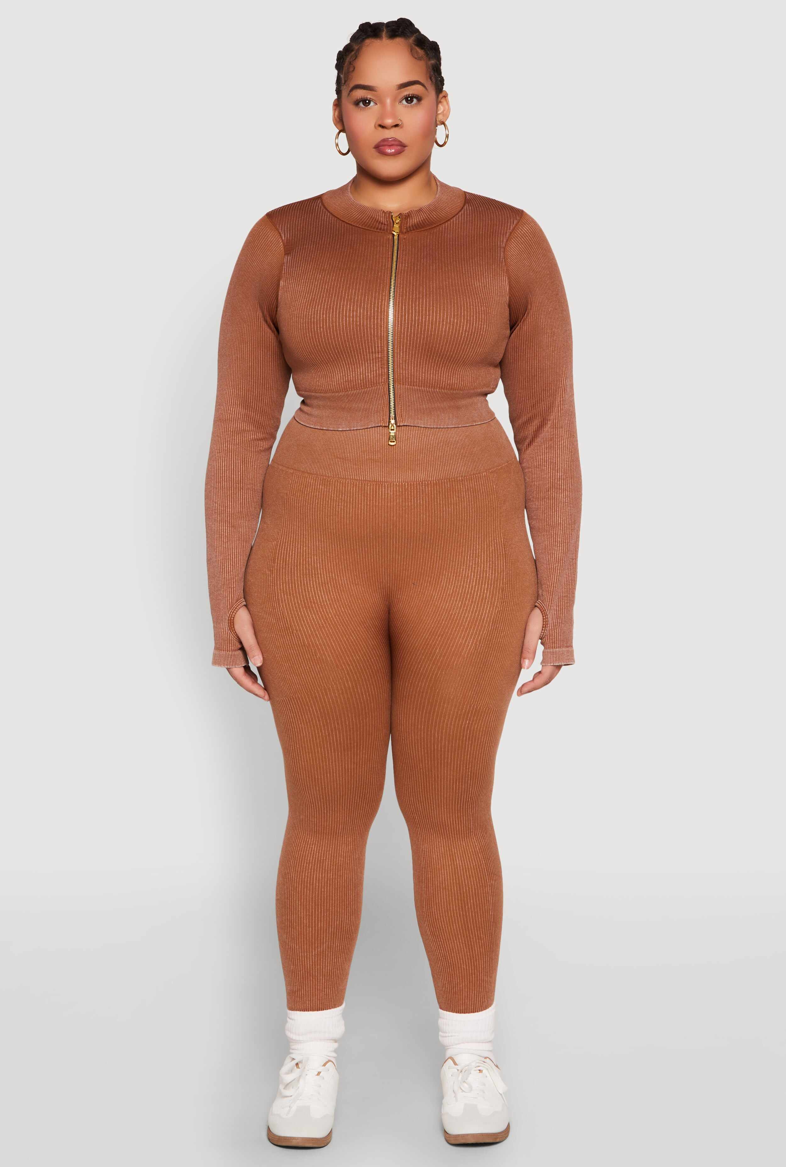 Plus Size Daisy Compression Rib Acid Wash Leggings