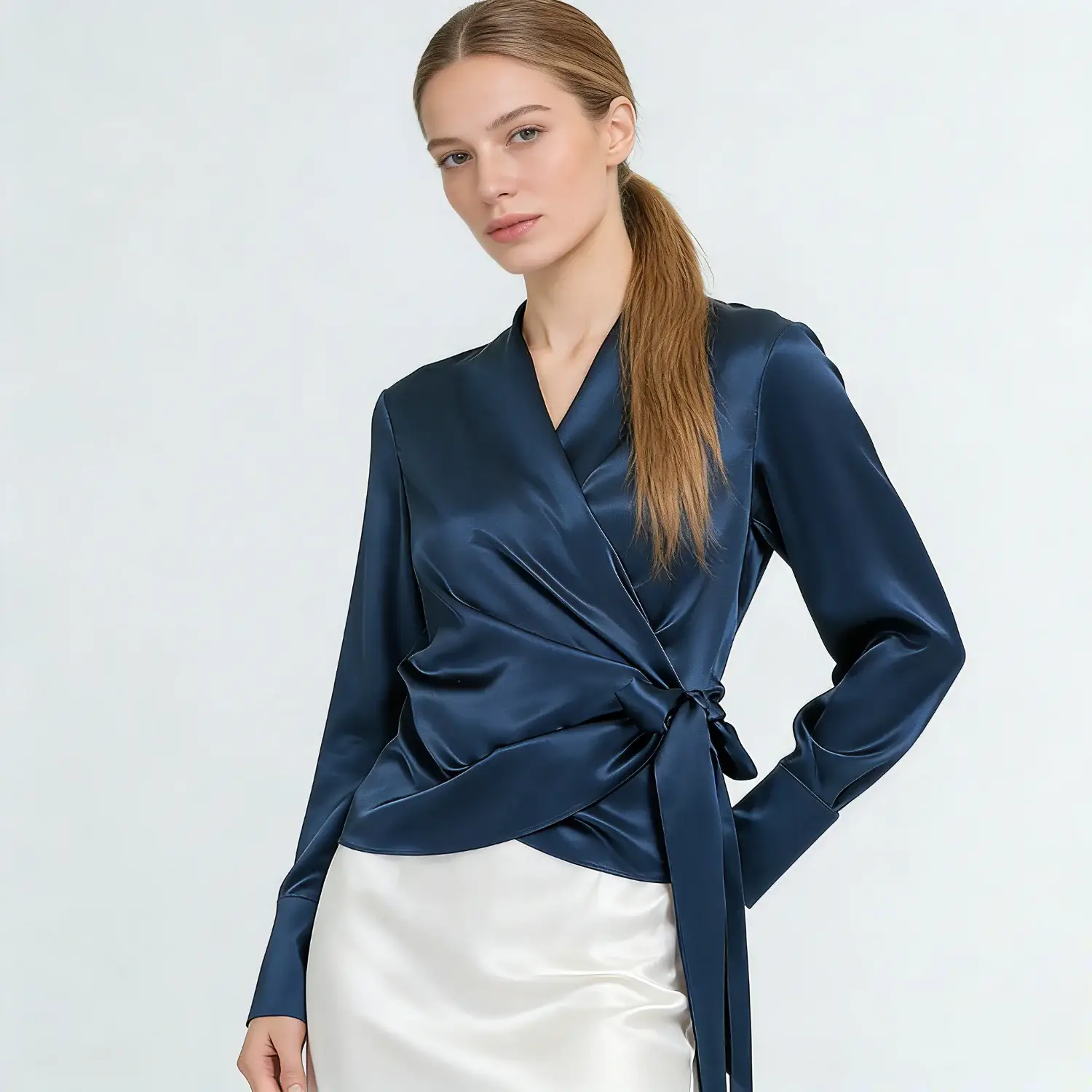 Women's Waist Strap Silk Blouse