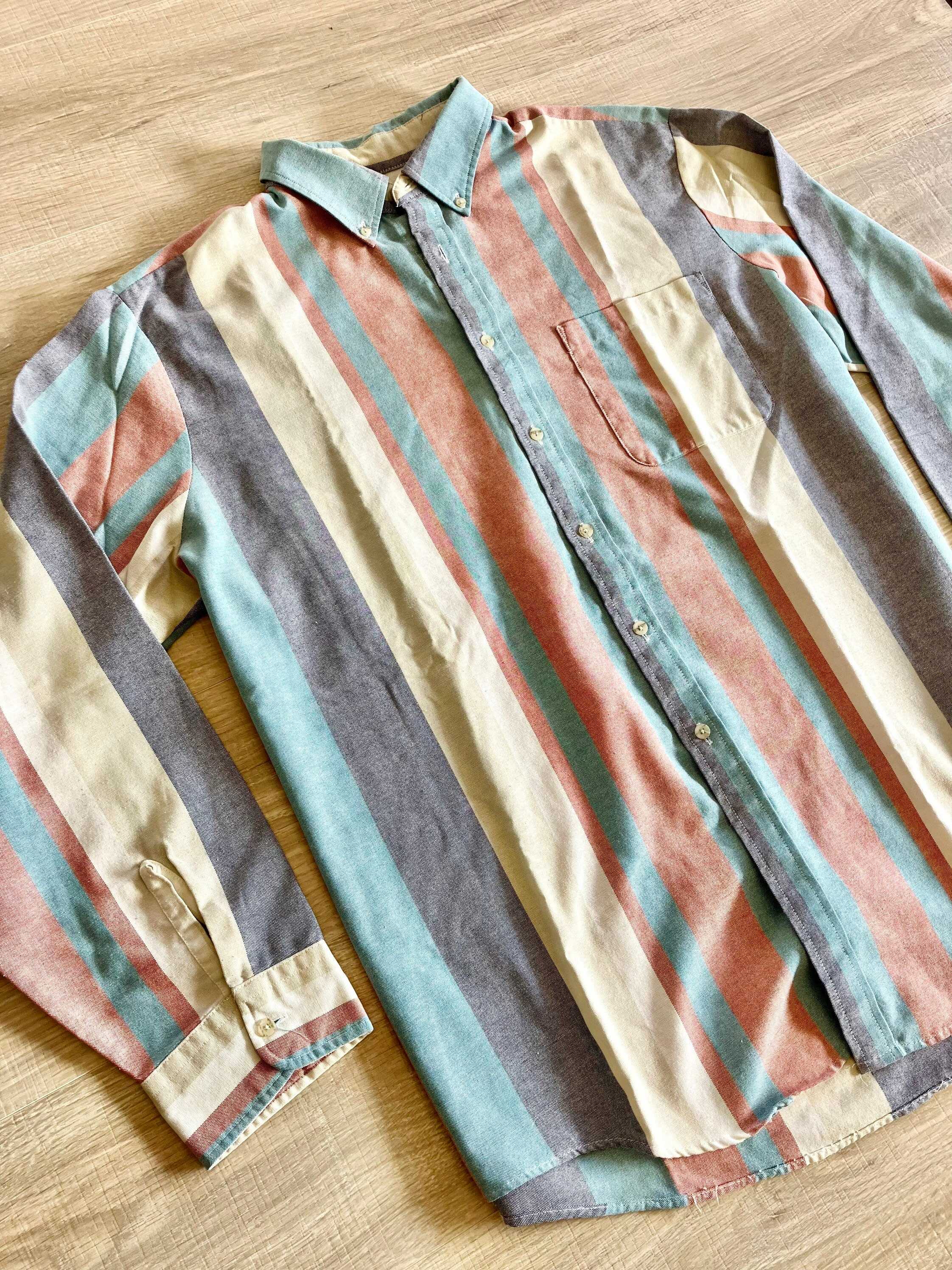 Men's Fashion Western Blue Yellow Striped Long Sleeve Shirt