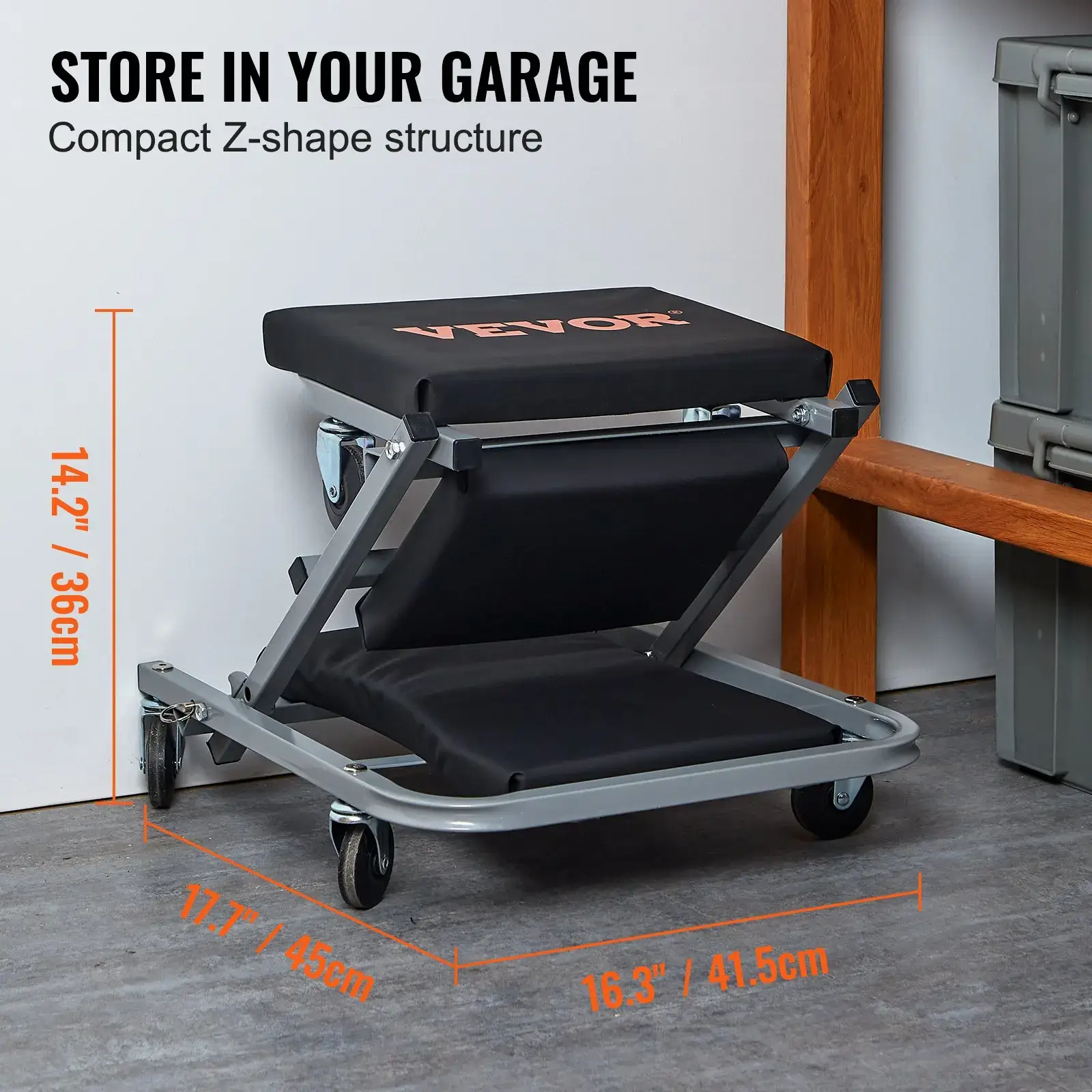 Z-Creeper Seat, Summervibes,Summervibes, 2 in 1 Rolling Folding Car Creeper/Stool, 300 lbs Capacity Mechanic Creeper, Low Profile Creeper with 6 pcs Wheels for Garage, Shop, Auto Repair, Lay Down or Sit, Black
