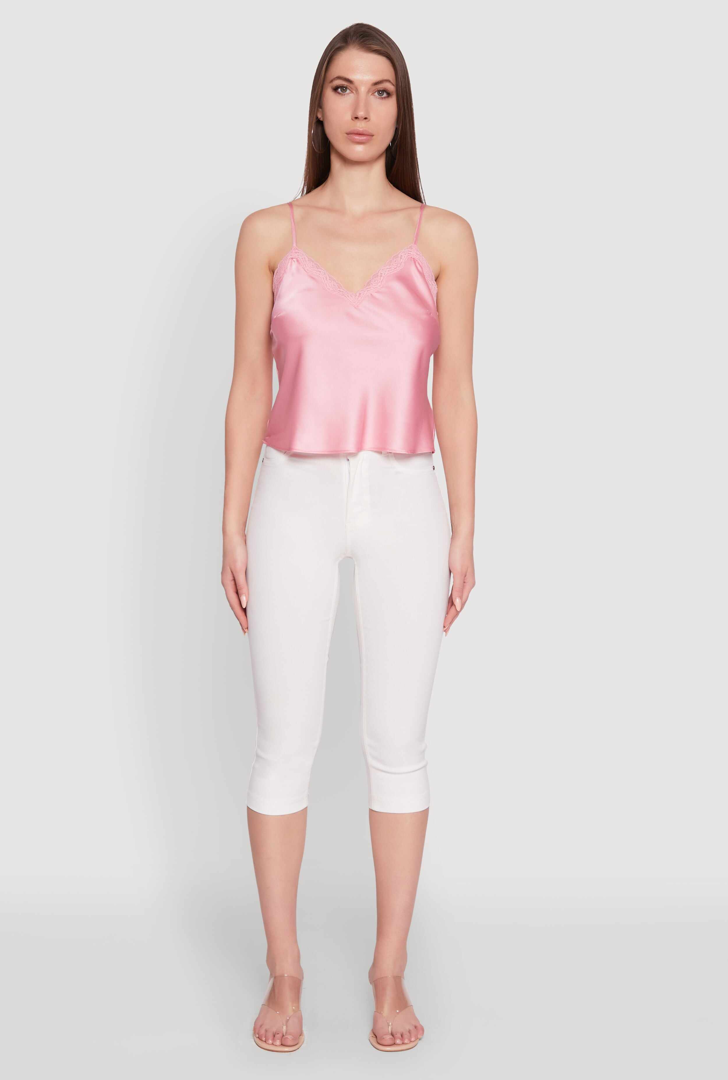 V-Neck Lace Trim Cropped Cami
