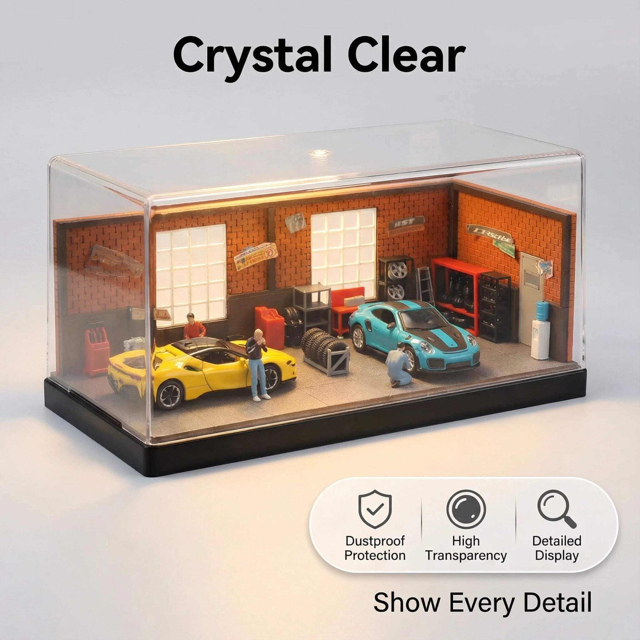 1:64 Scale Garage Diorama Display Case – Premium Acrylic Dustproof Showcase for Diecast Cars