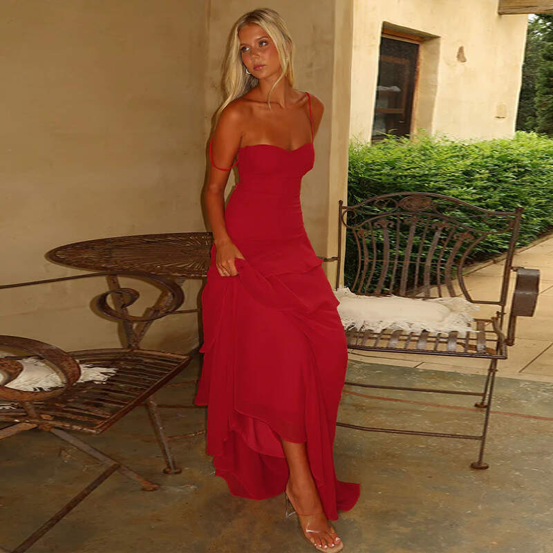 Romantic Ruffle Spaghetti Strap Maxi Dress