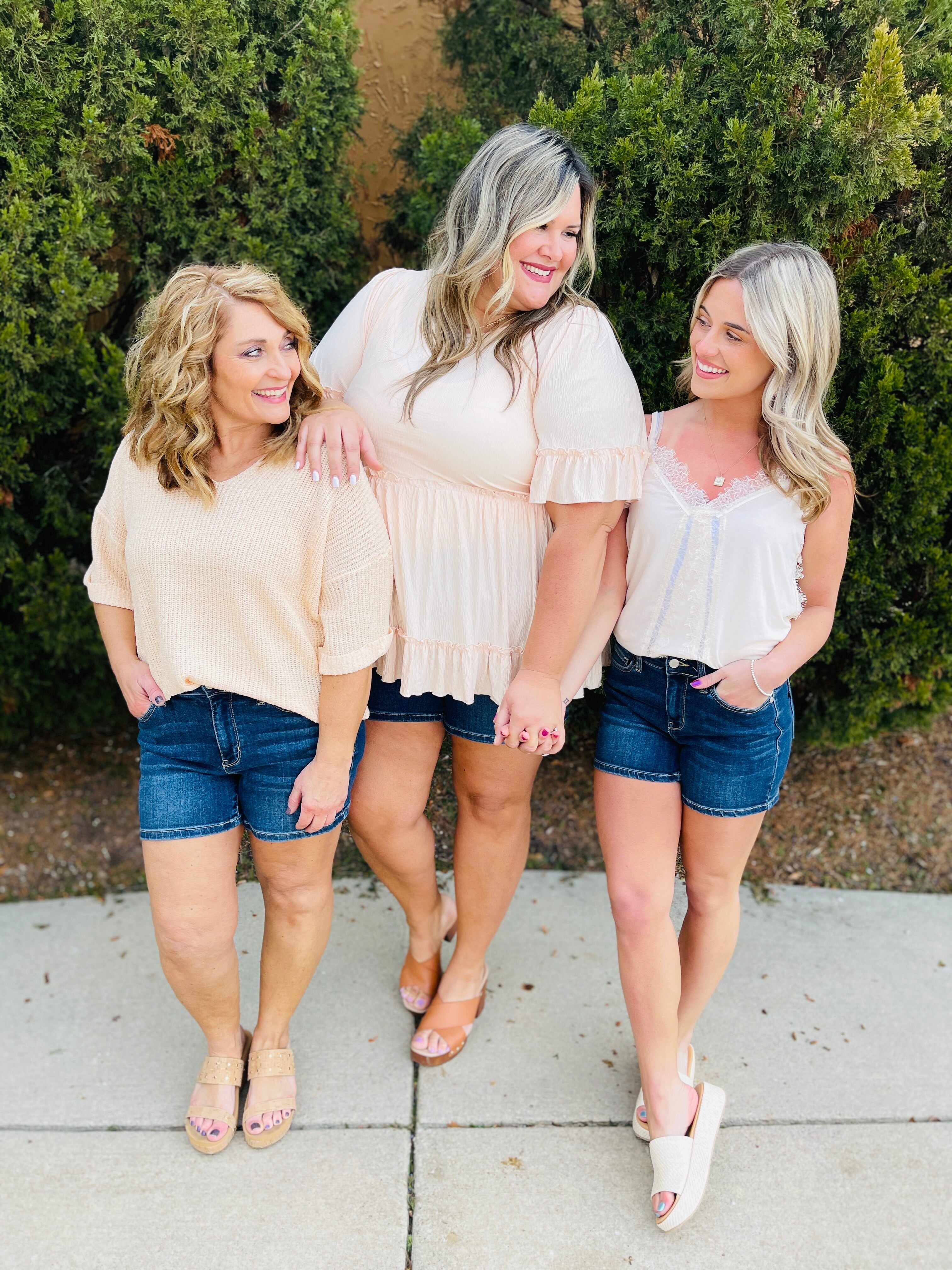 Plus/Reg Sweet Summertime Mid Rise Dark Wash Shorts