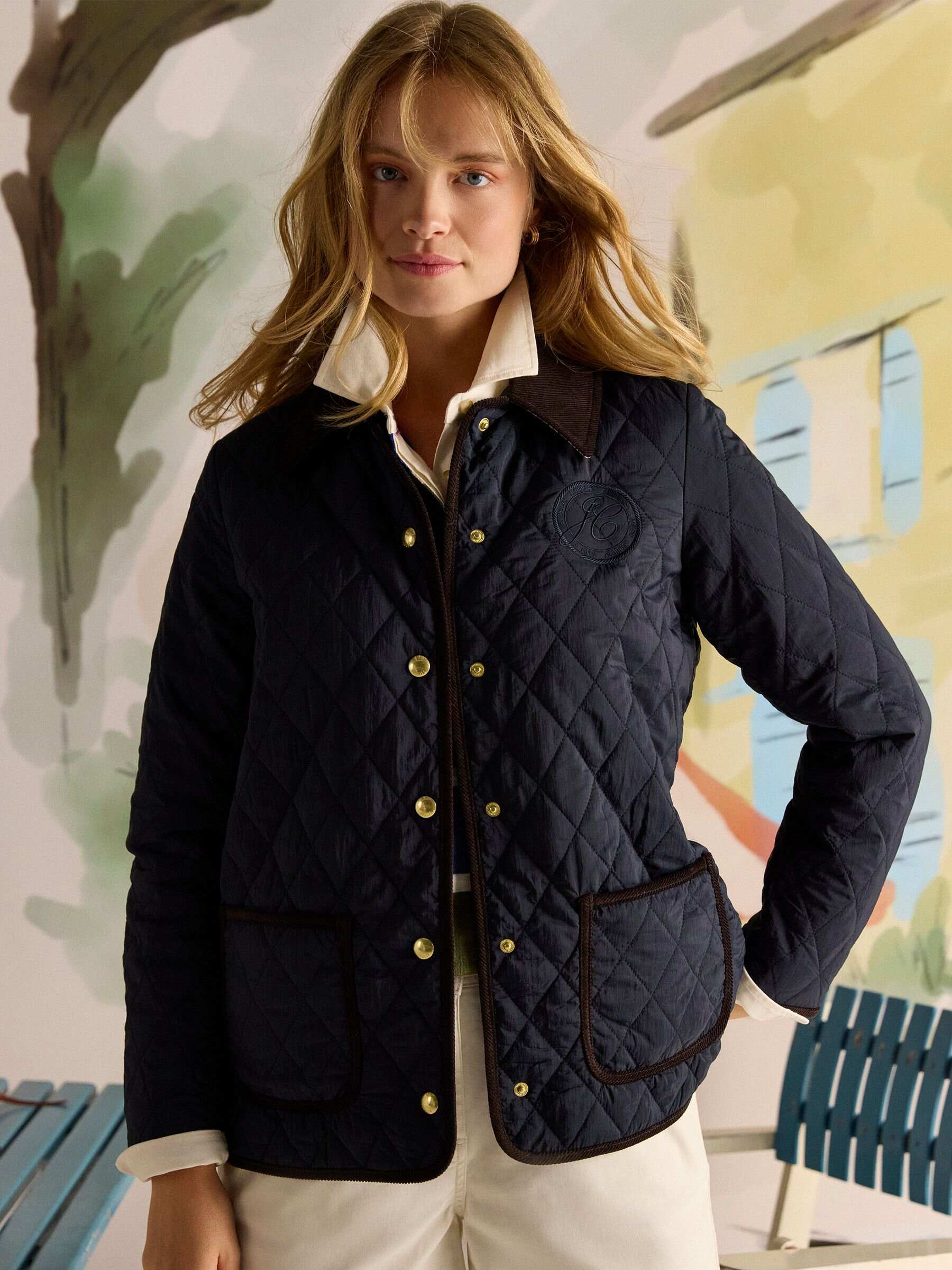 Quinn Navy Blue Showerproof Diamond Quilted Coat