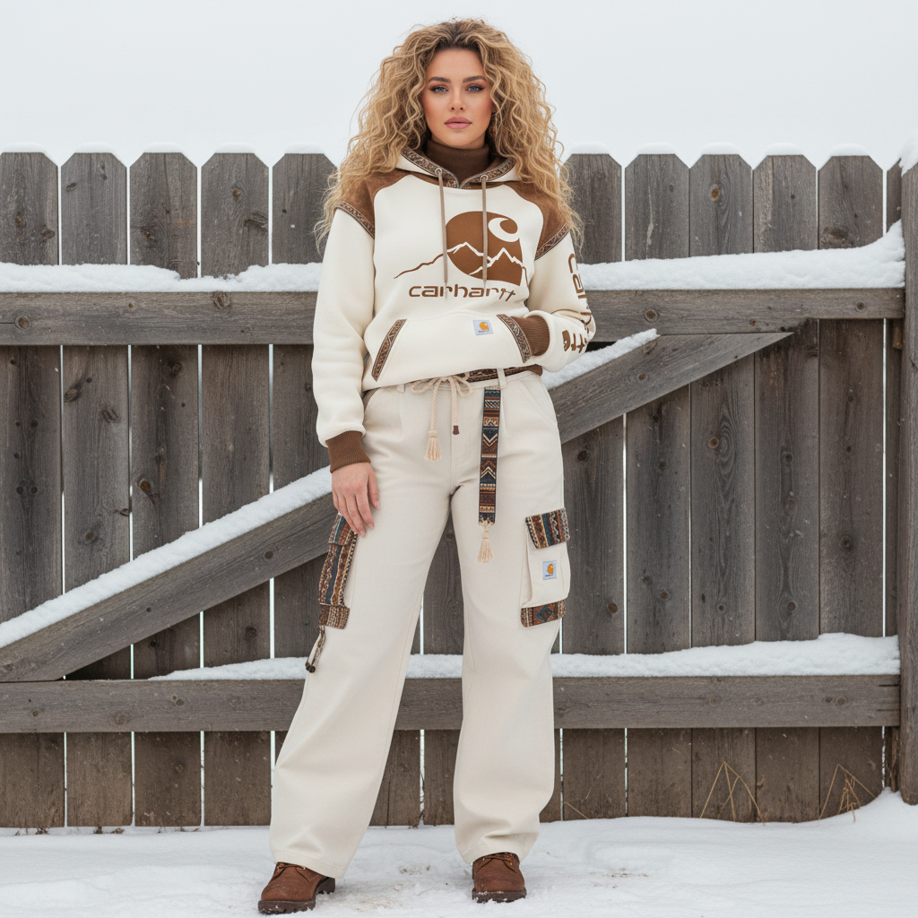 Women's Retro Ethnic Style Stand Collar Hooded Sweatshirt set