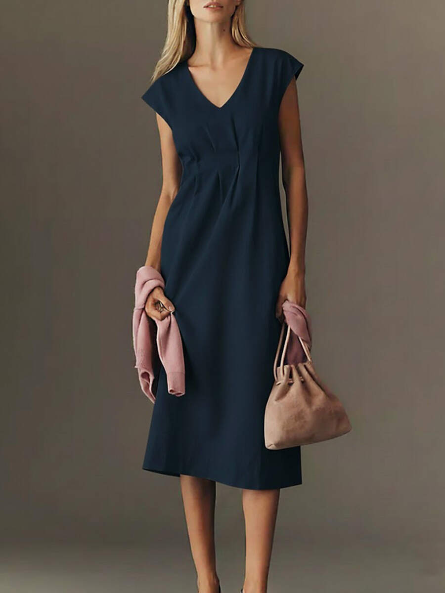 🔥Summer Arrivals🌟Women's Solid Color V-neck Sleeveless Casual Loose Cotton Linen Dress