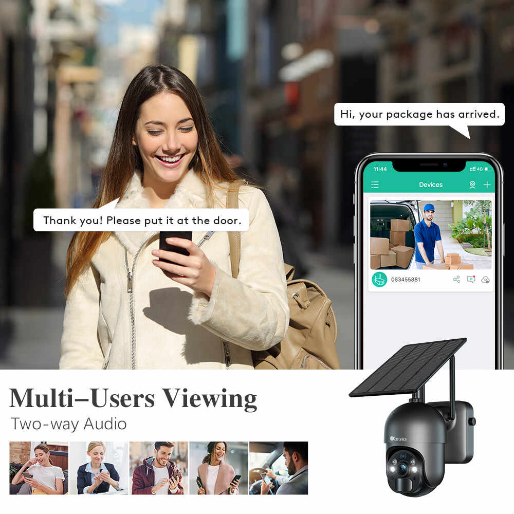 Ctronics 2.5K 4MP Security Cameras Wireless Outdoor WiFi Solar 10000mAh Battery Powered