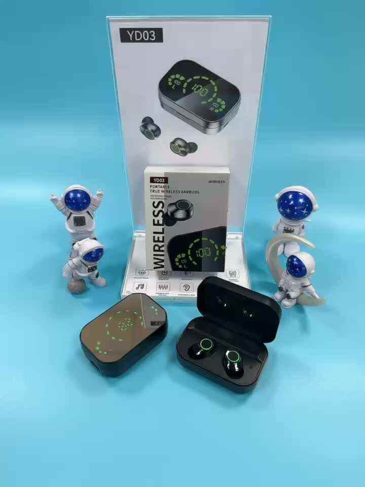 1 Set Wireless Earphones With Mirror Digital Display, Hifi Sound Quality, High Power, Emergency Charging Function For In-Ear Wireless Earphones, High-definition Voice Touch Operation, Automatic Connection To Binaural Call Earphones Charging Level Display