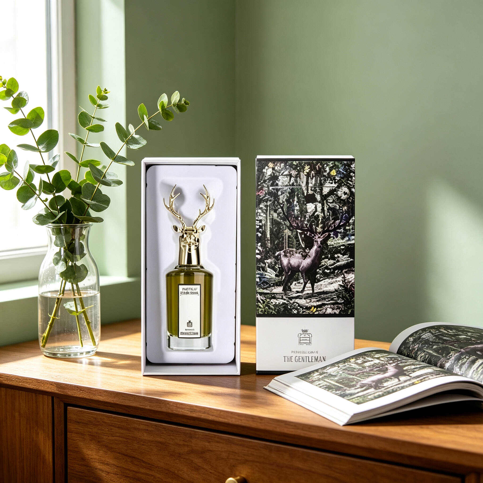 Portrait Animal Head EDP Perfume 80ml, Gold 3D Fox & Elk Sculpture Cap  Bottle