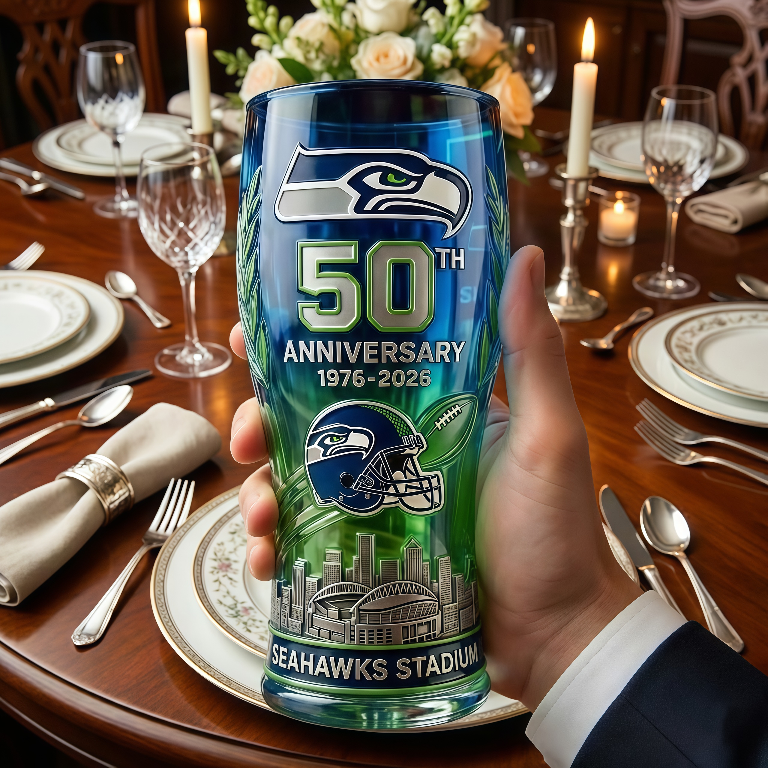 Seattle Seahawks 50th Anniversary Commemorative Beer Glass
