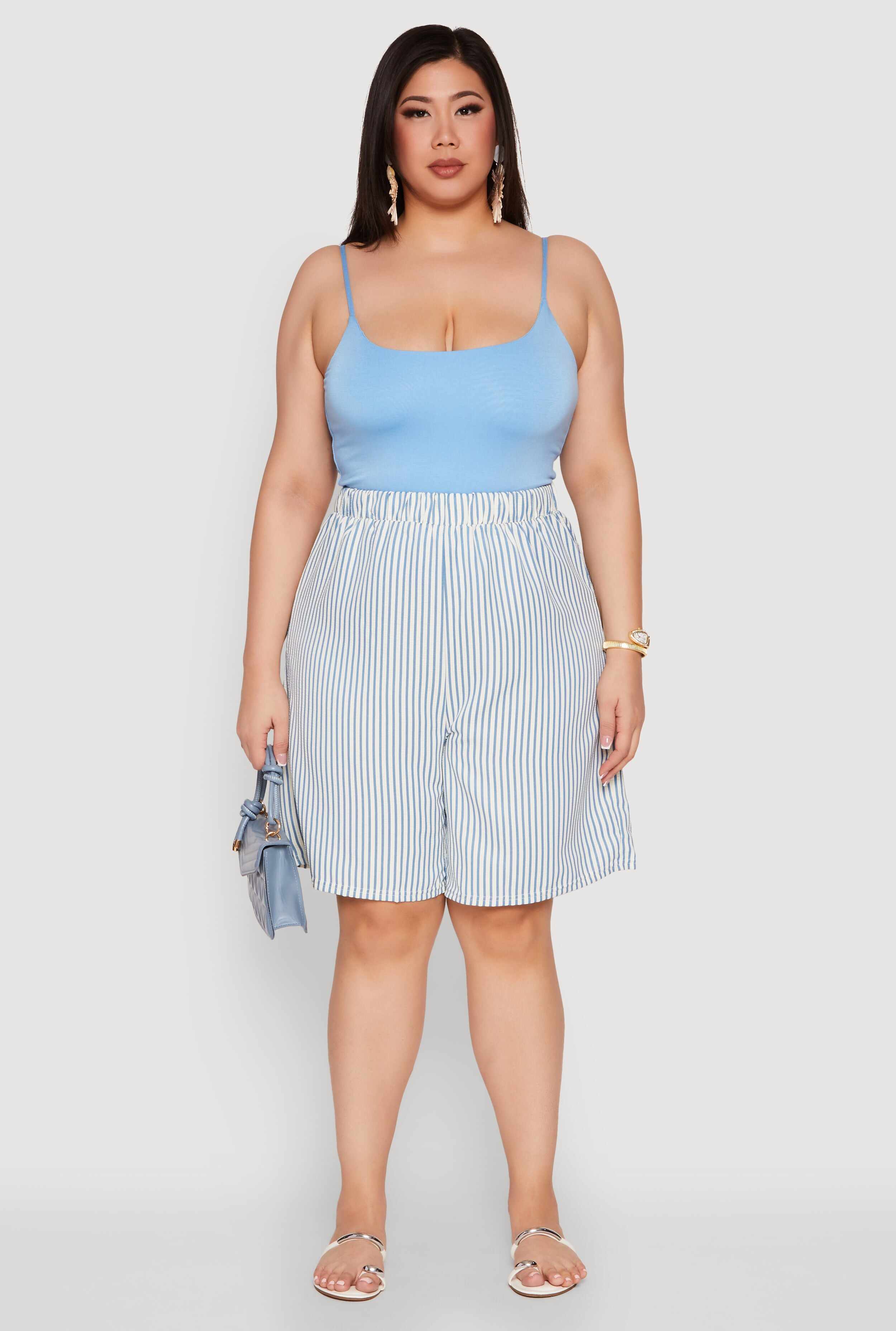 Plus Size Striped Seersucker Bermuda Shorts