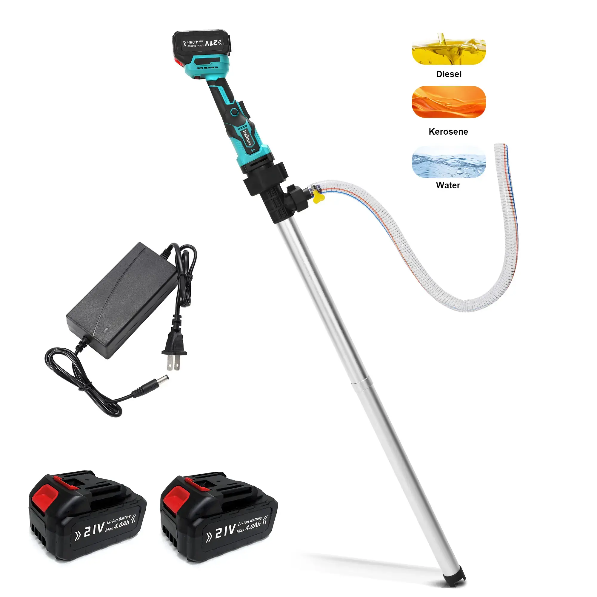 【FathersDay Gift】Kaitnax Cordless Stick Water Transfer Pump, with 4000mAh 21V Battery & Charger, 720GPH, 32FT Head, Handheld Portable Utility Sump Pump Kit with 3/4