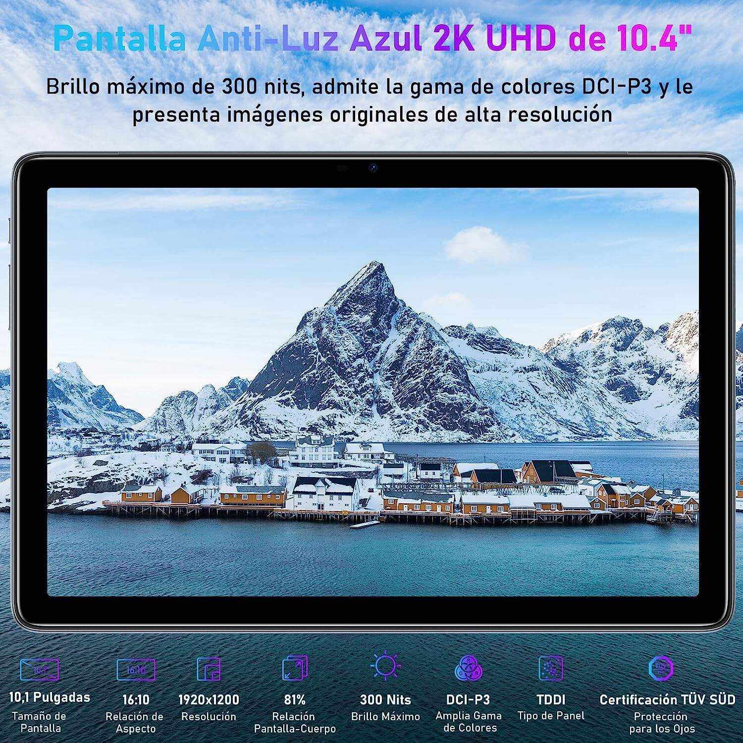 T10 Android Tablet 2K HD 10.1 inch, 15GB RAM 128GB ROM(TF 1TB), Octa-Core Android 12 OS, Battery 8300mAh, 2.4/5G WiFi&Bluetooth 5.0, 13MP+8MP Camera, TÜV Low Bluelight Tablet for Kids (Silvery)