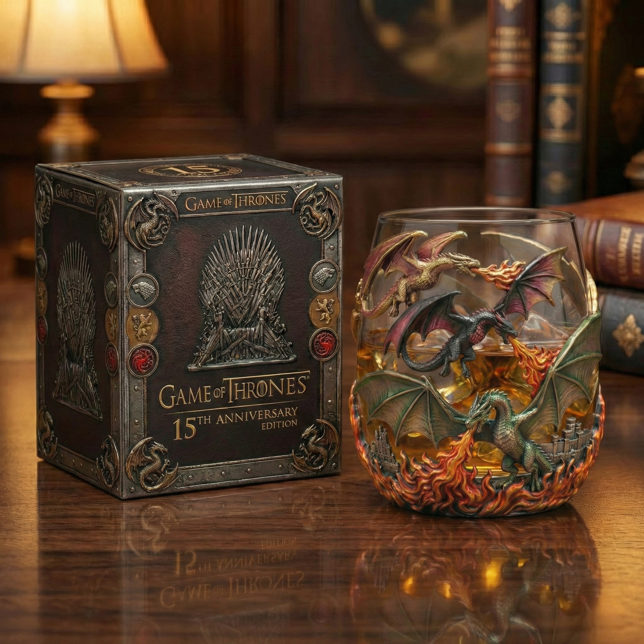 Game of Thrones 15th Anniversary: Three Dragons Dance of Flames Whiskey Glass