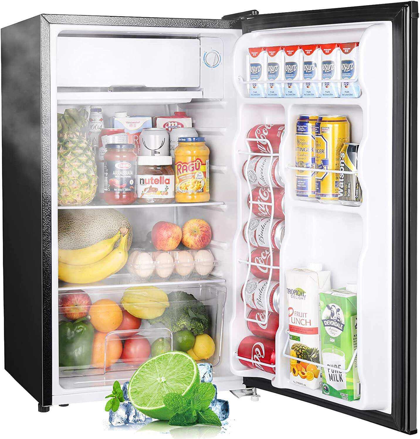 Upstreman 3.2 Cu.Ft Mini Fridge with Freezer, Single Door, Adjustable Thermostat, Refrigerator for Dorm, Office, Bedroom, Black-BR321