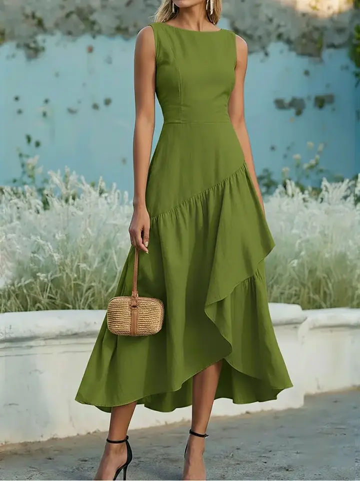 🔥Summer Arrivals🌟Women's Sleeveless Linen And Cotton Ruffle Hem Dress