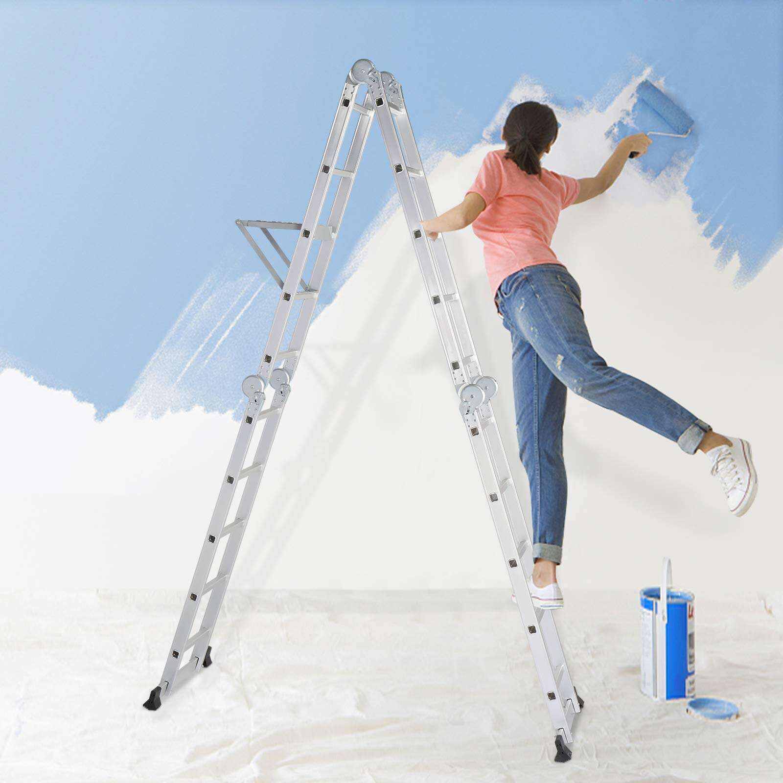Folding Telescoping Ladder Aluminium Multi-Purpose 7 in 1 Heavy Duty Combination 12.5/15.5/18.5 Feet