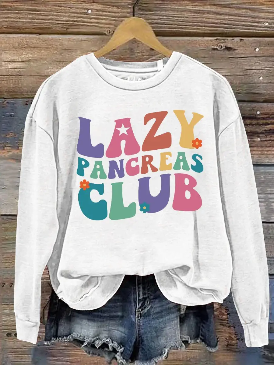 Unisex Women's Men's Lazy Pancreas Club Type 1 Diabetes Month Awareness Blue Ribbon Print Casual Hoodie