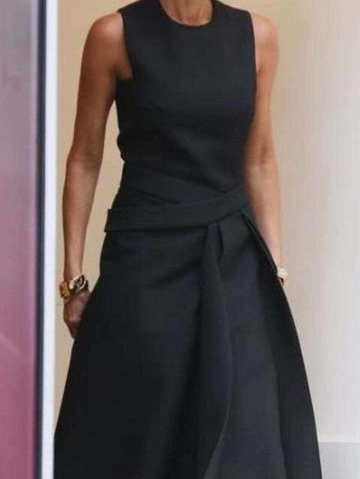 Elegant Plain Crew Neck A Line Asymmetrical Midi Tank Dress