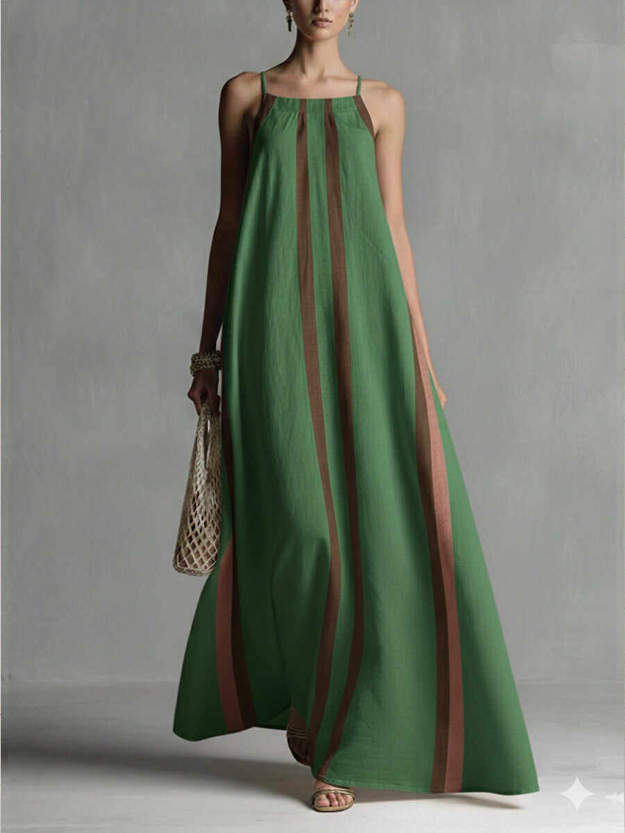 🔥Summer Arrivals🌟Casual Striped Linen And Cotton Maxi Sleeveless Dress