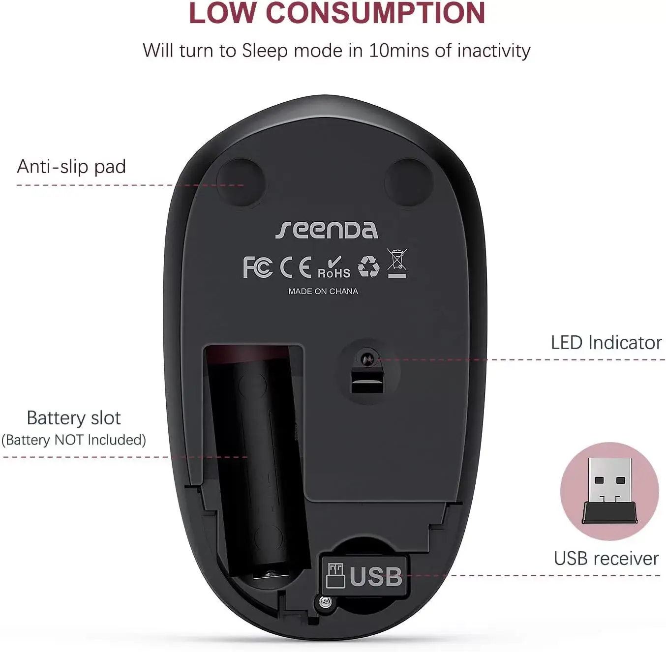 seenda Wireless Mouse, 2.4G Noiseless Mouse with USB Receiver - Portable Computer Mice for PC, Tablet, Laptop with Windows System - Mint Green
