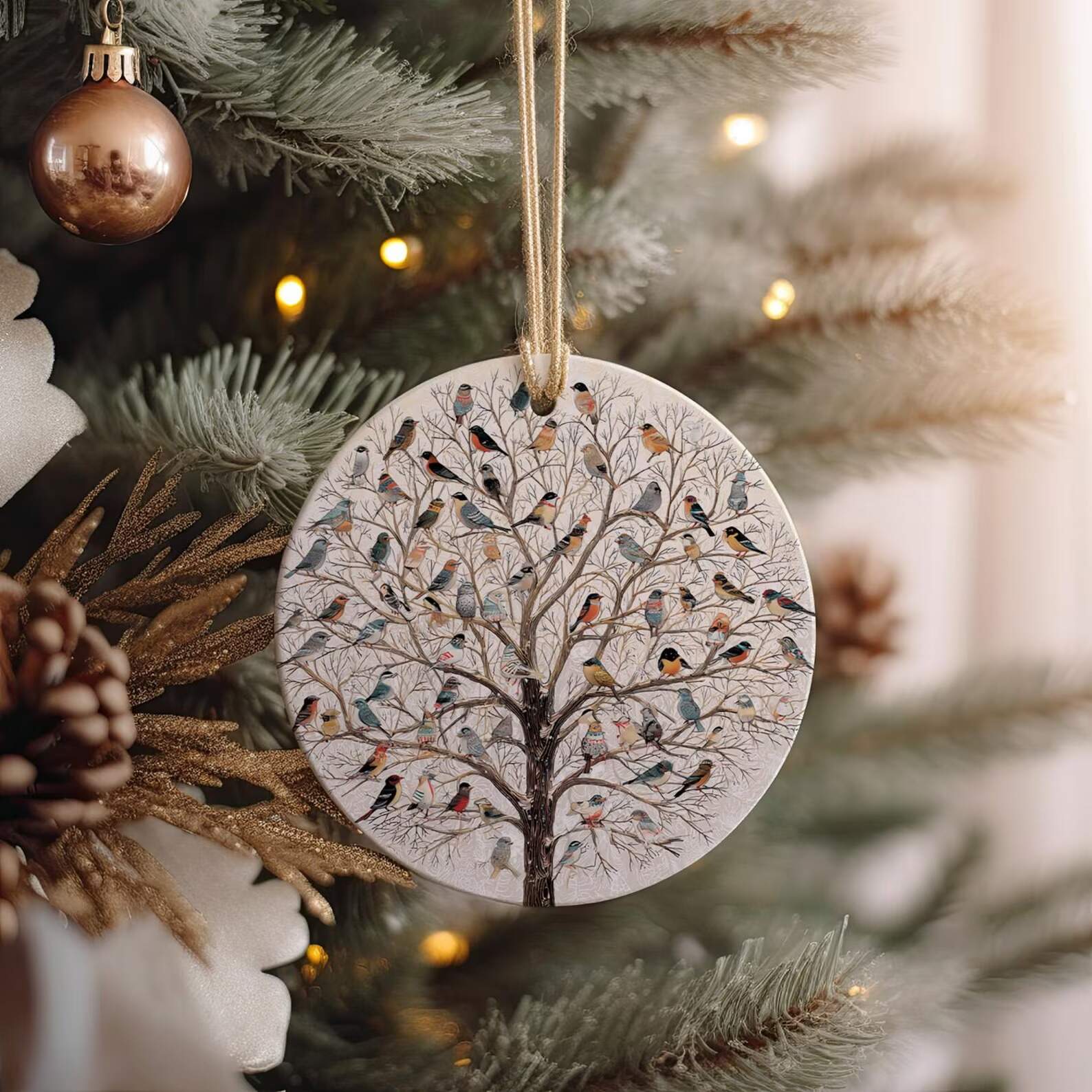 Handcrafted Ceramic Bird Ornament: Winter Holiday Decor