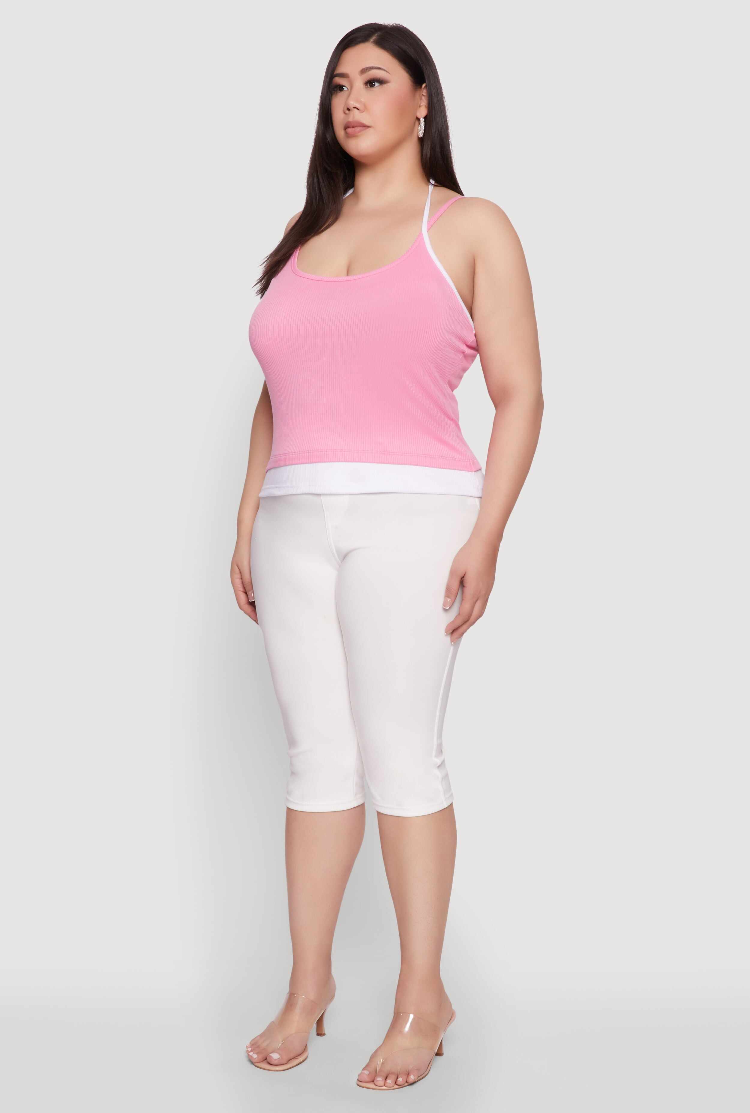 Plus Size Contrast Trim Halter Cami