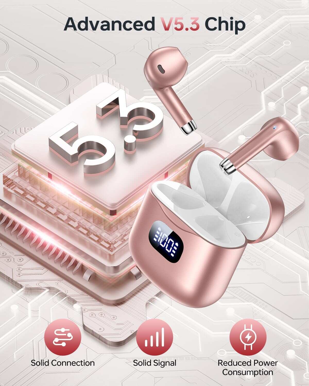 Wireless Earbuds, Bluetooth 5.3 Headphones 40Hrs Playtime with Charging Case, IPX5 Waterproof Stereo in-Ear Earphones with Microphone for iOS Android Cell Phone Sports Workout, Black