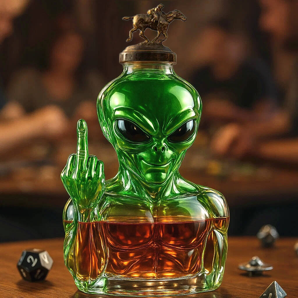 Funny Alien Middle finger Whiskey bottle