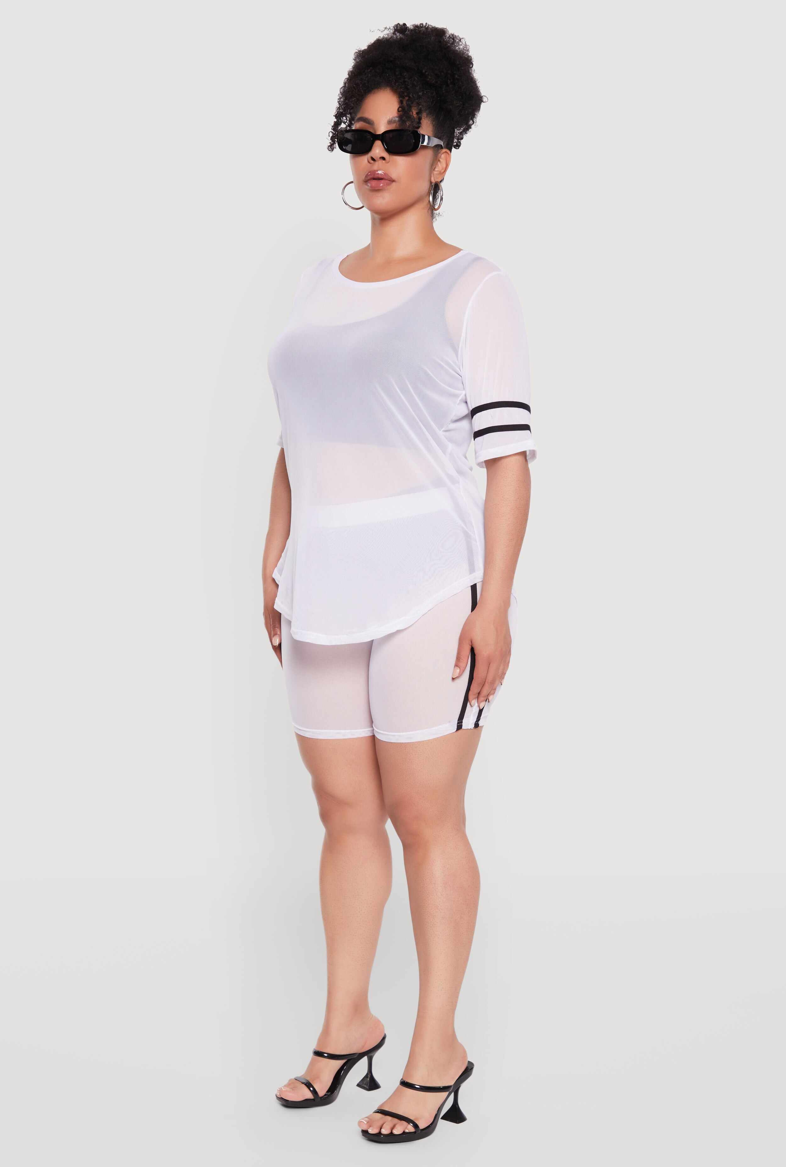 Plus Size Varsity Stripe Short Sleeve Mesh Top