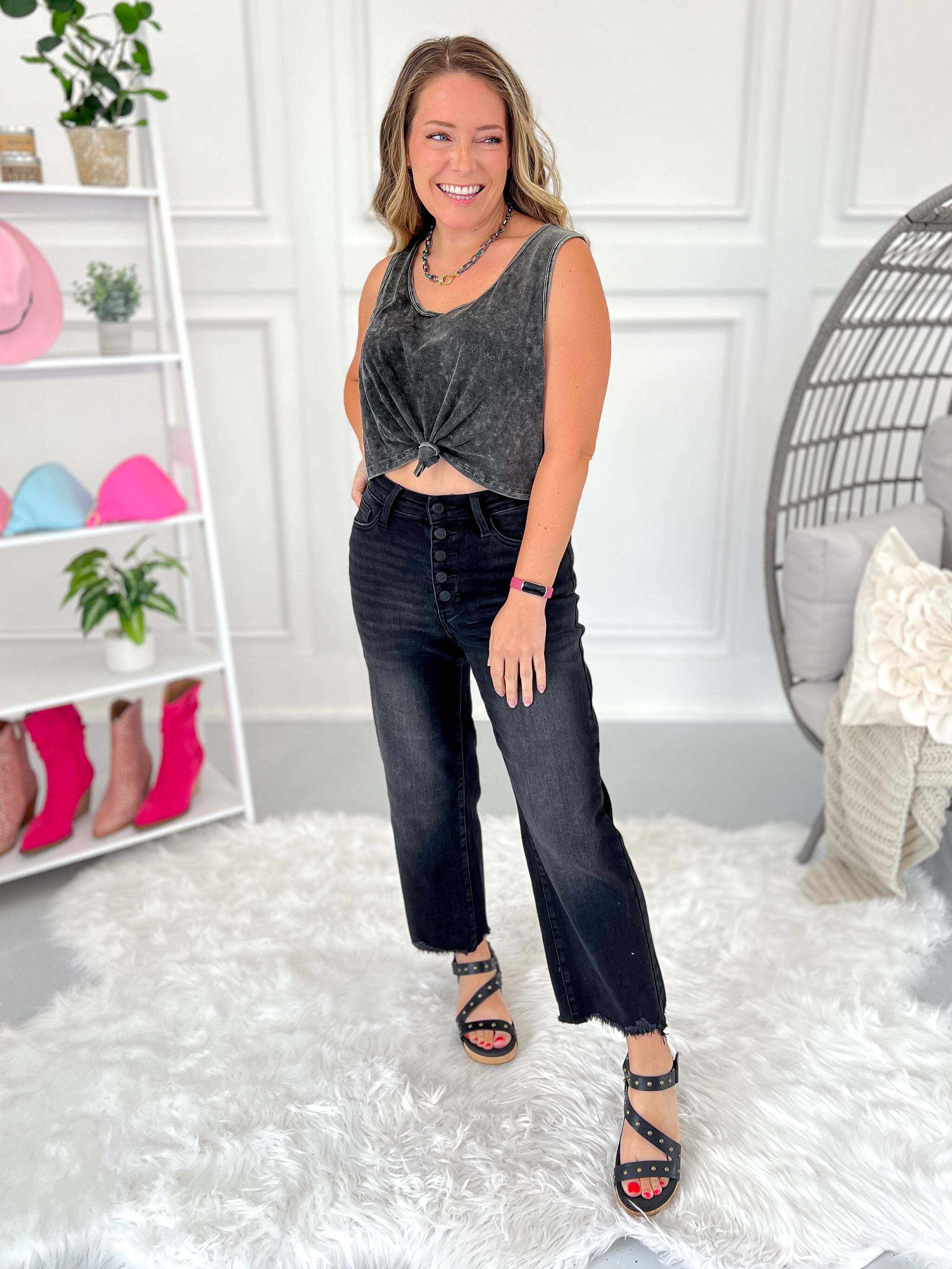 Ready To Rock - Christmas Button Fly Cropped Wide jeans- Final Sale