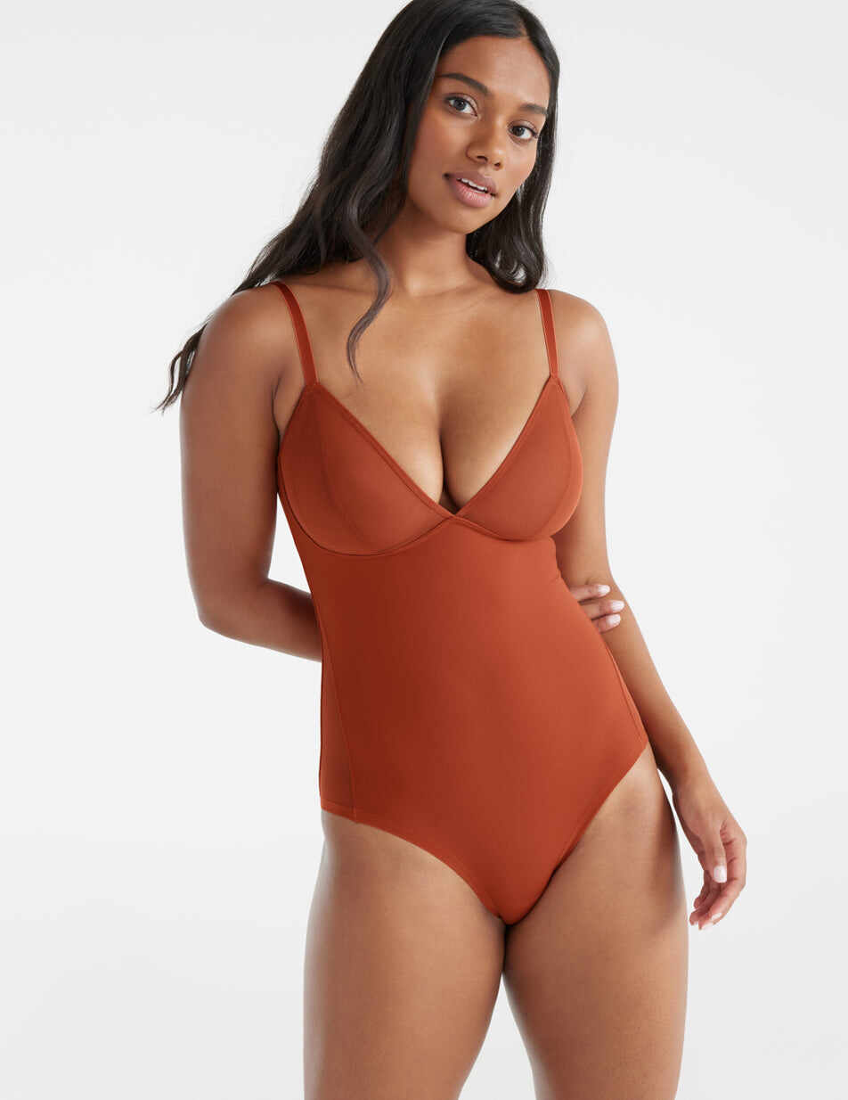 Mesh Deep V Bodysuit (Sheer Cups)