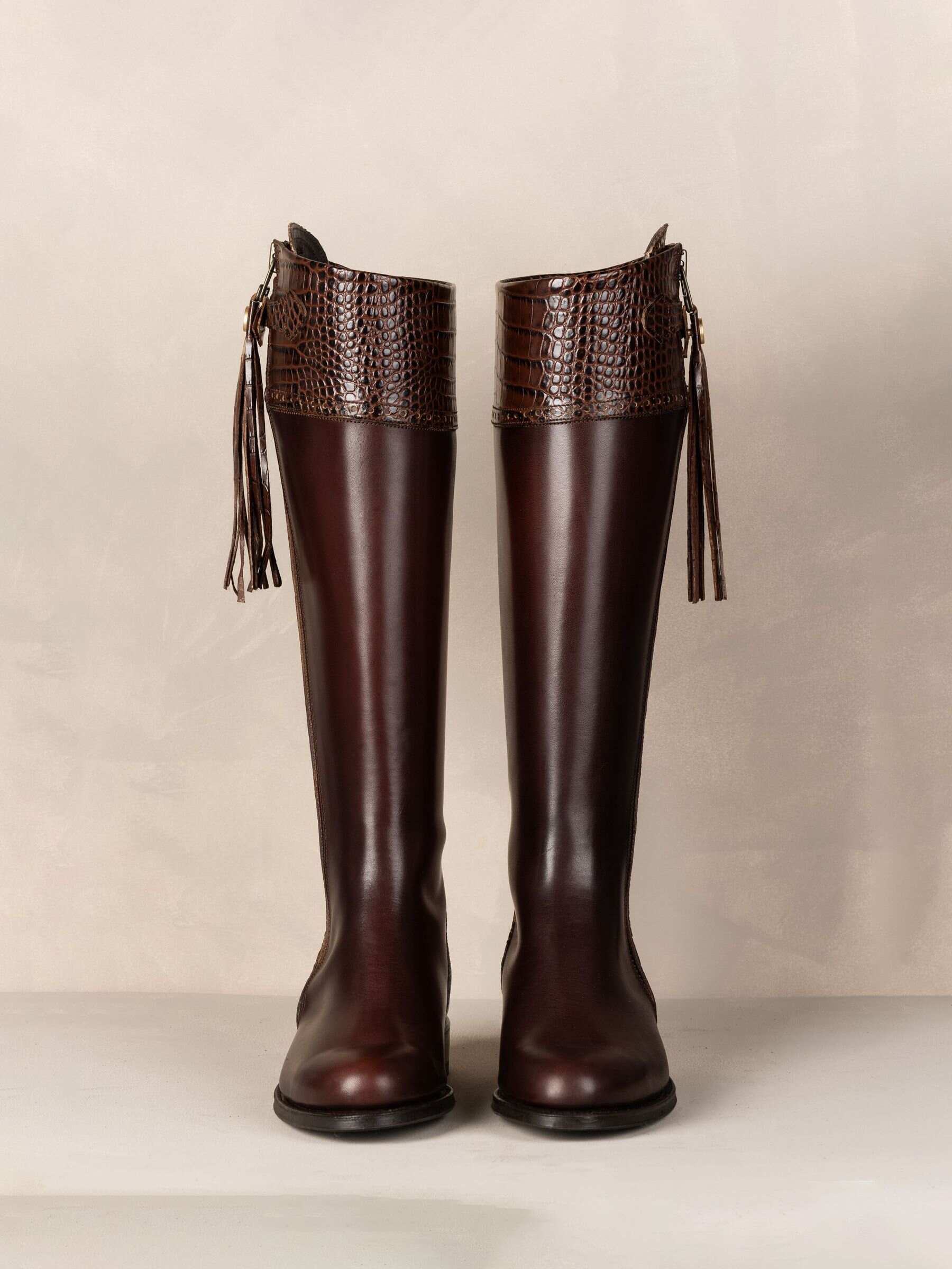 The Spanish Boot Company Brown Tall Spanish Riding Boots Mock Croc
