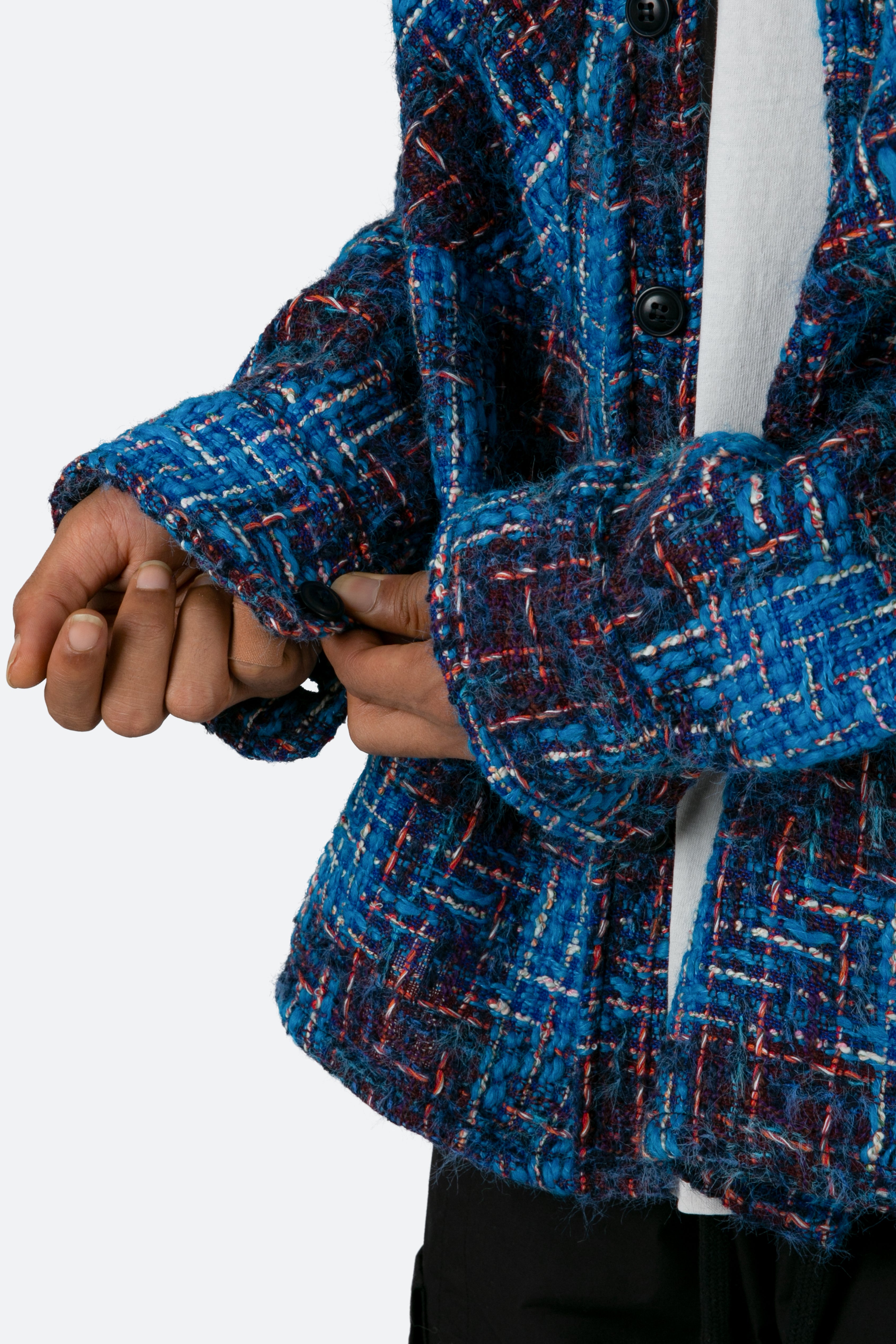 Loose Woven Flannel Shirt - Blue/Black