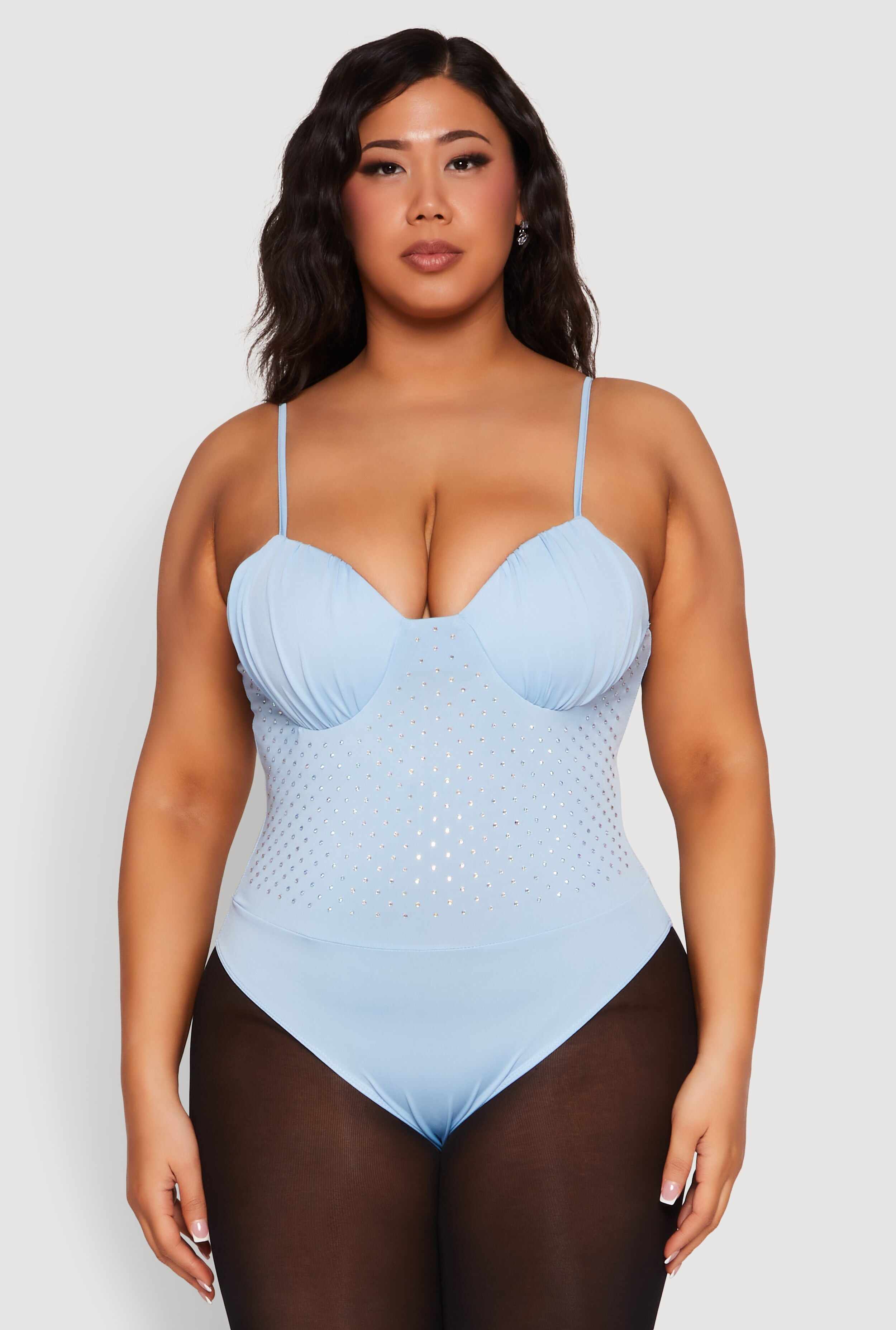 Plus Size Rhinestone Ruched Padded Bustier Bodysuit