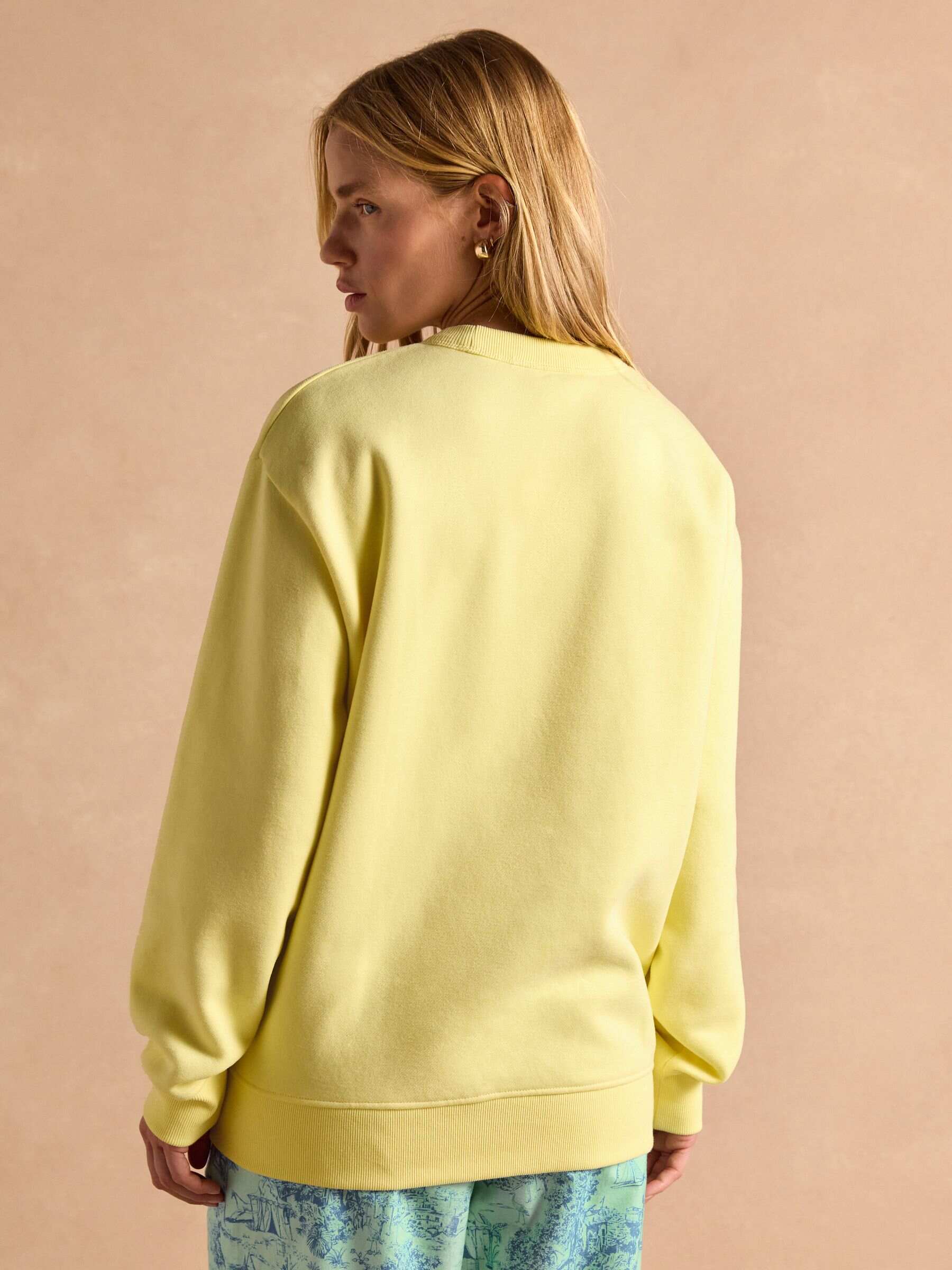 Graphic Yellow Cotton Rich Crew Neck Sweatshirt