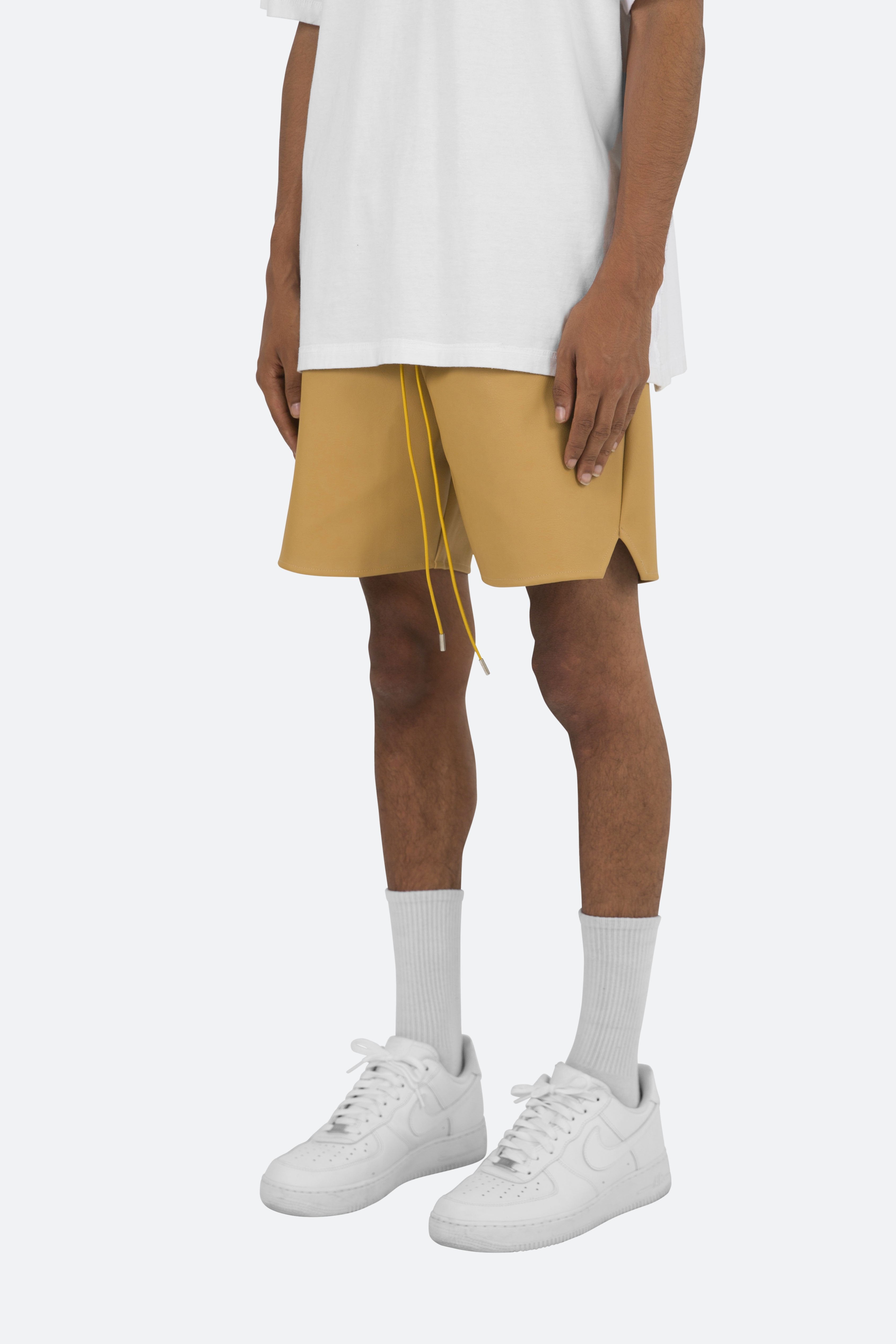 Leather Basketball Shorts - Mustard