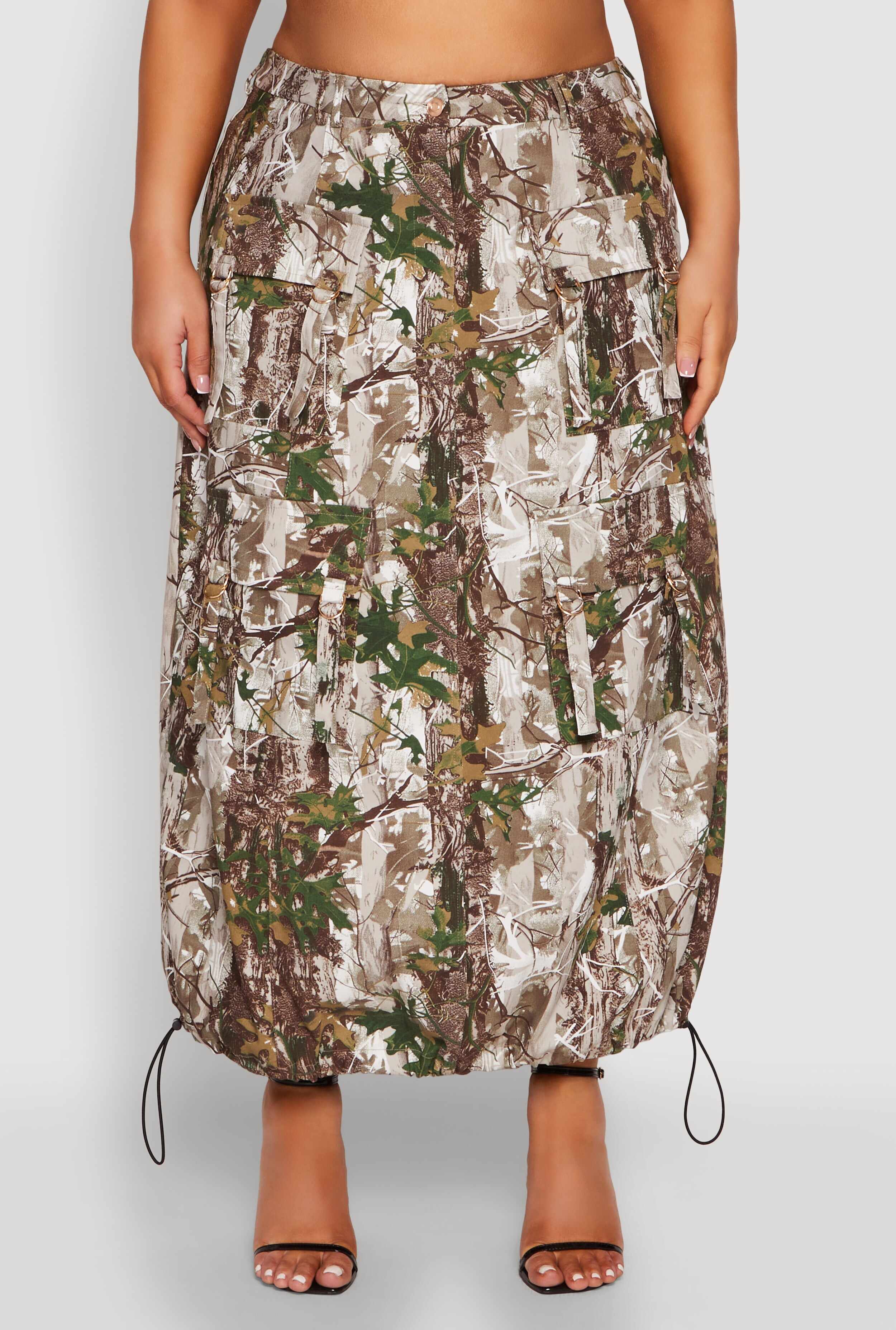 Plus Size Hunter Camo Cargo Maxi Skirt