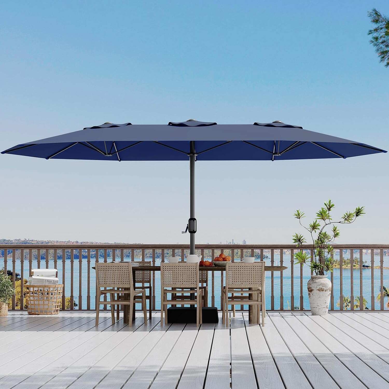 15 ft Rectangular Patio Umbrella with Base Included