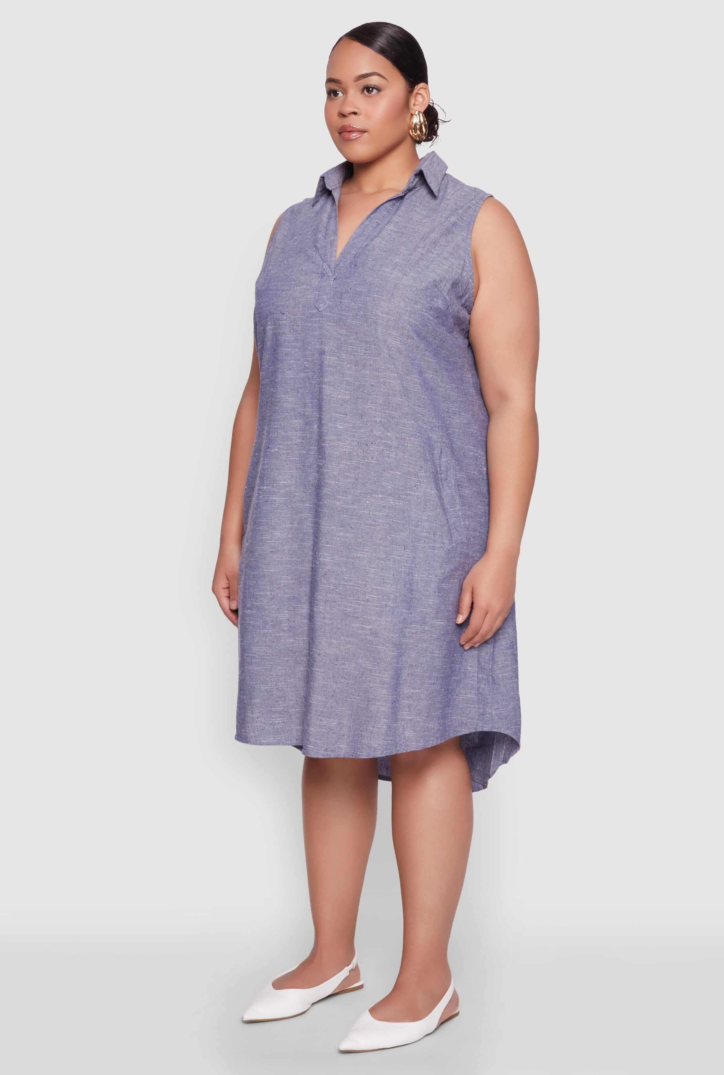 Plus Size Marled Chambray Midi Dress
