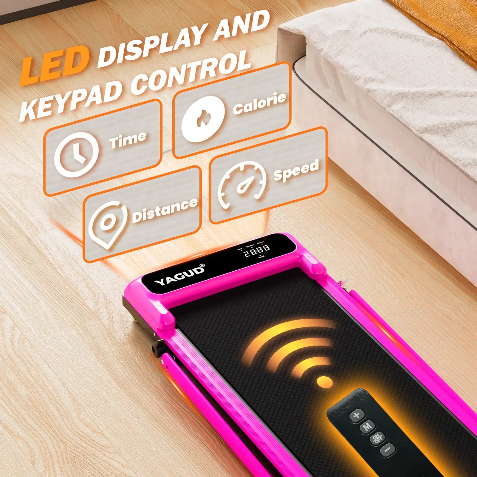 【Adjustable Incline】 Foldable Treadmill, Low-Noise Motor Walking Pad, 265lbs Weight Capacity, Remote Control & Wheels for Easy mobility, Comes with Free Resistance Bands, Dual Shock-Absorption System SpringStatements