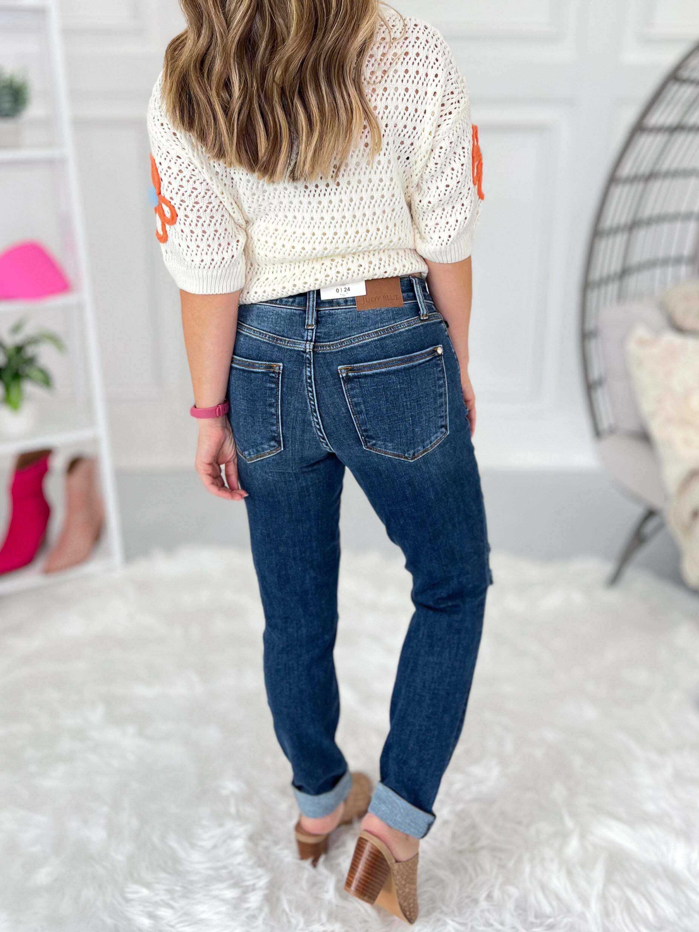 It's A Date - Christmas Mild Distressed Slim Jeans- Final Sale