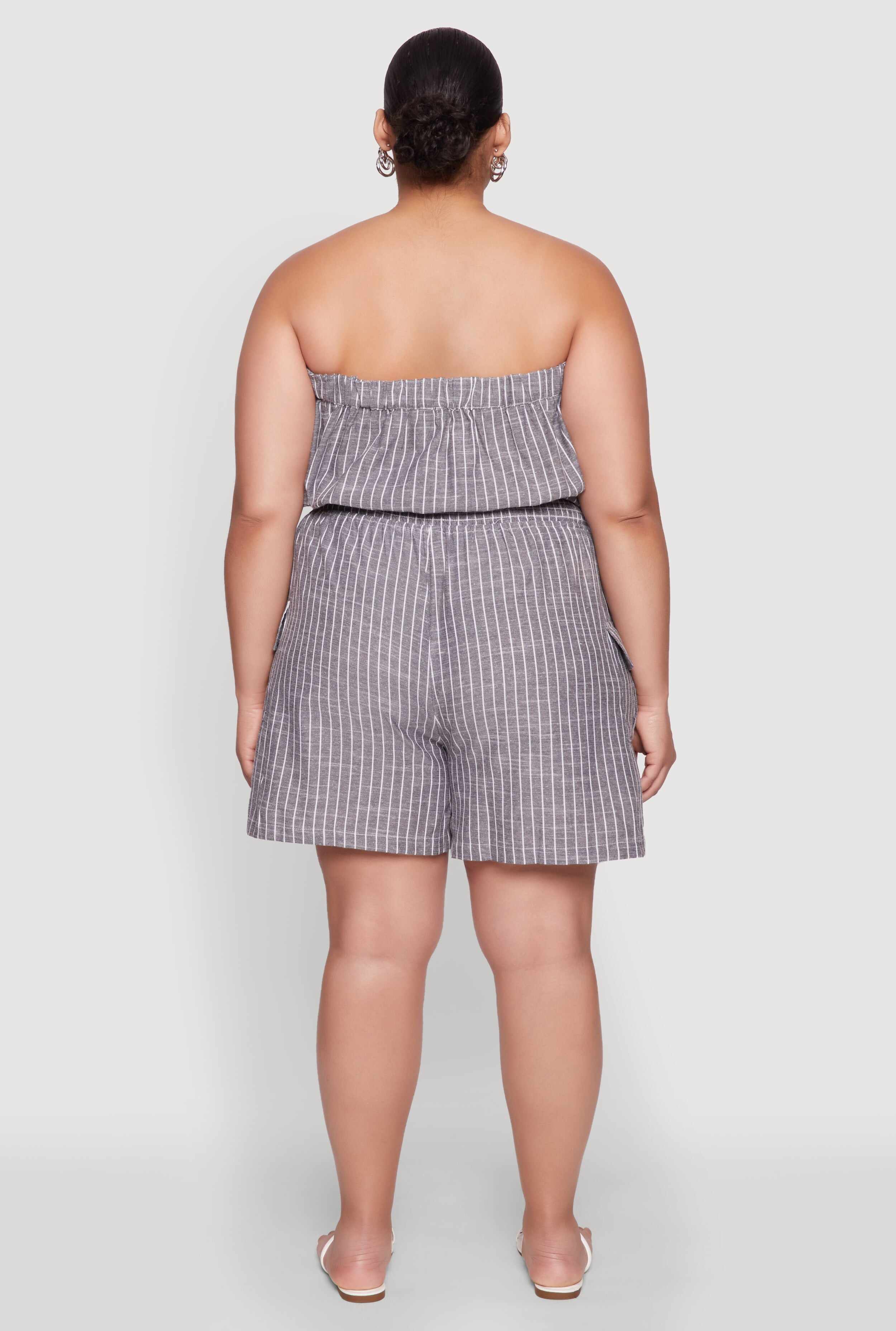 Plus Size Tie Waist Belted Pinstripe Romper