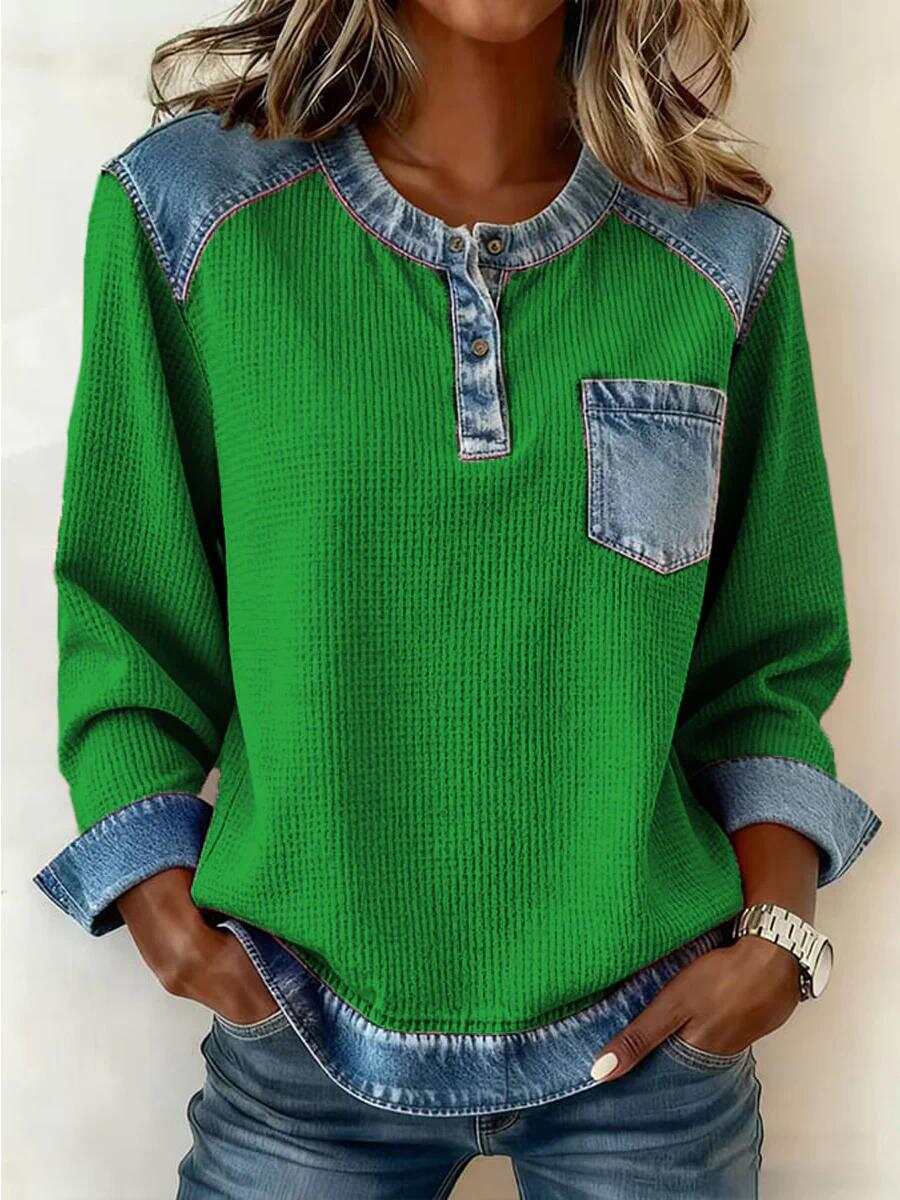 Loose-fitting Round Neck Long-sleeved Vintage-style Top