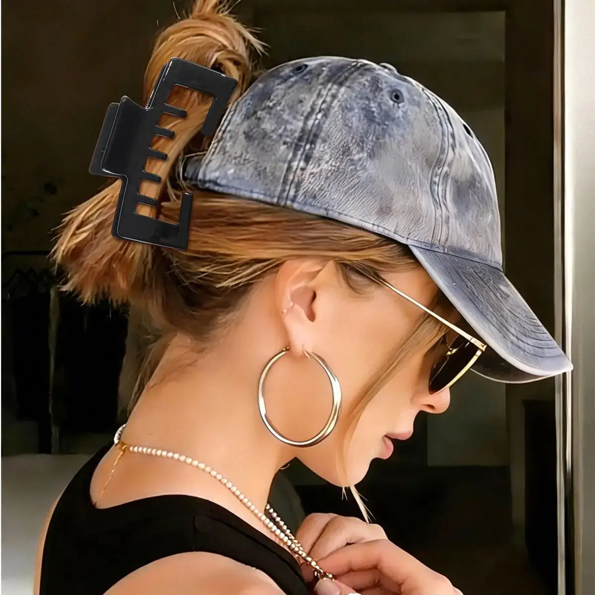 4Pack Hat-Friendly Claw Clips for Baseball Caps Trucker Hat Hair Clips for Women Hair Claws Clips for Thick Hair Hat Hairstyles Gifts Hair Accessories