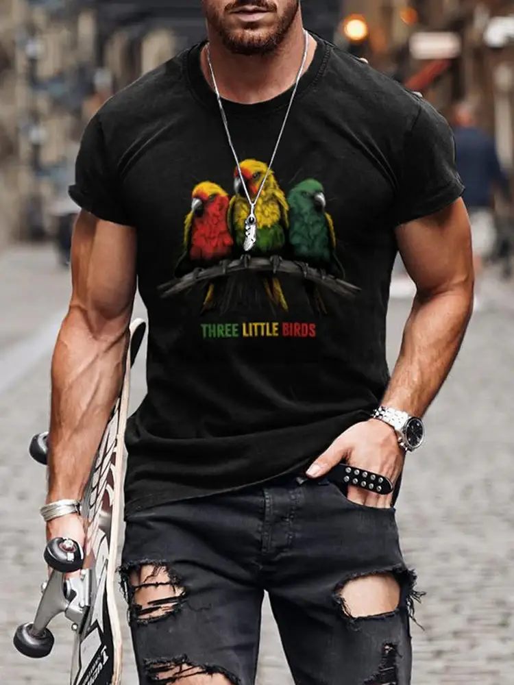 Men's Reggae Music Parrot Pattern Short Sleeved T-Shirt